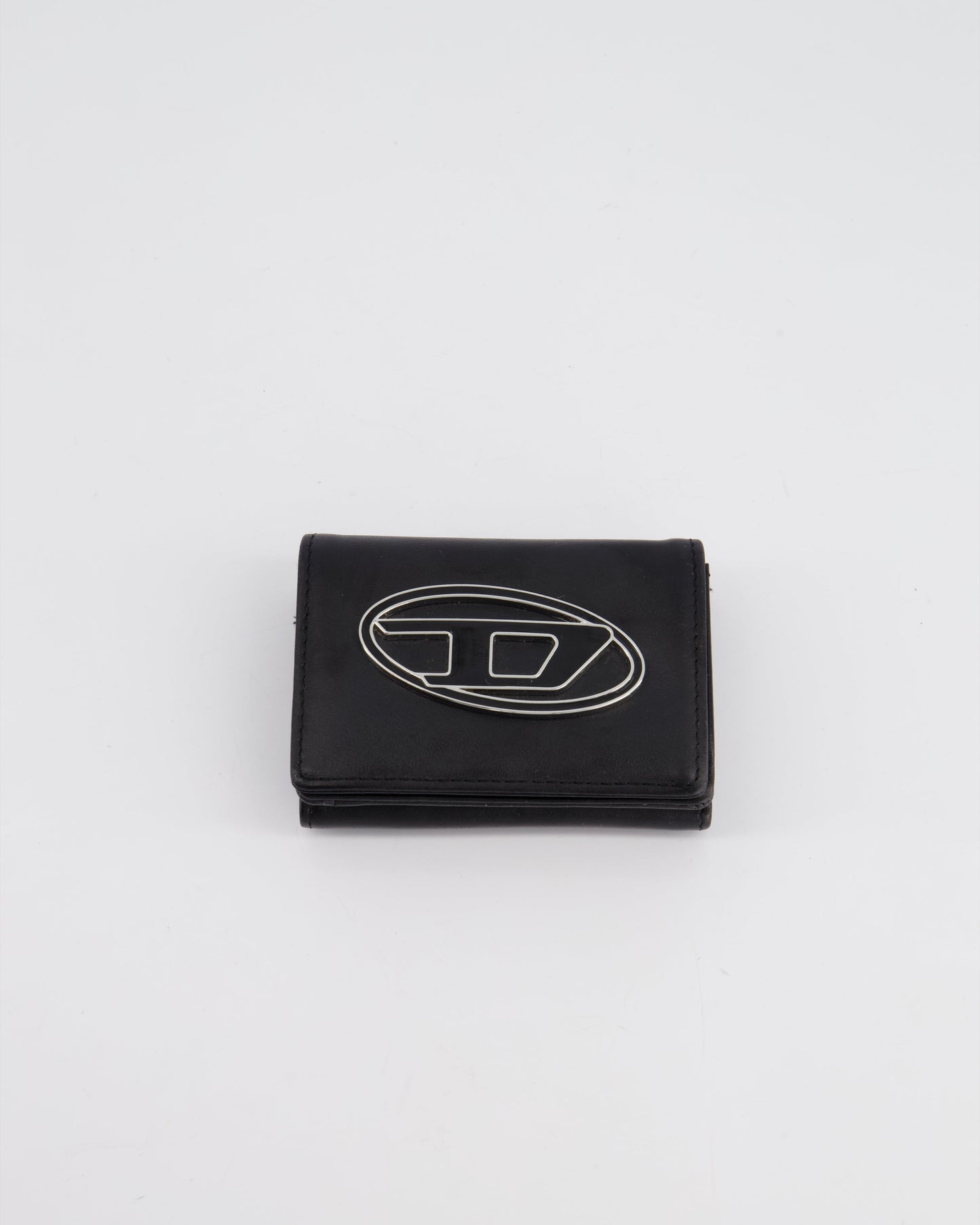 Diesel Black 1DR Leather Coin Purse with Silver Hardware