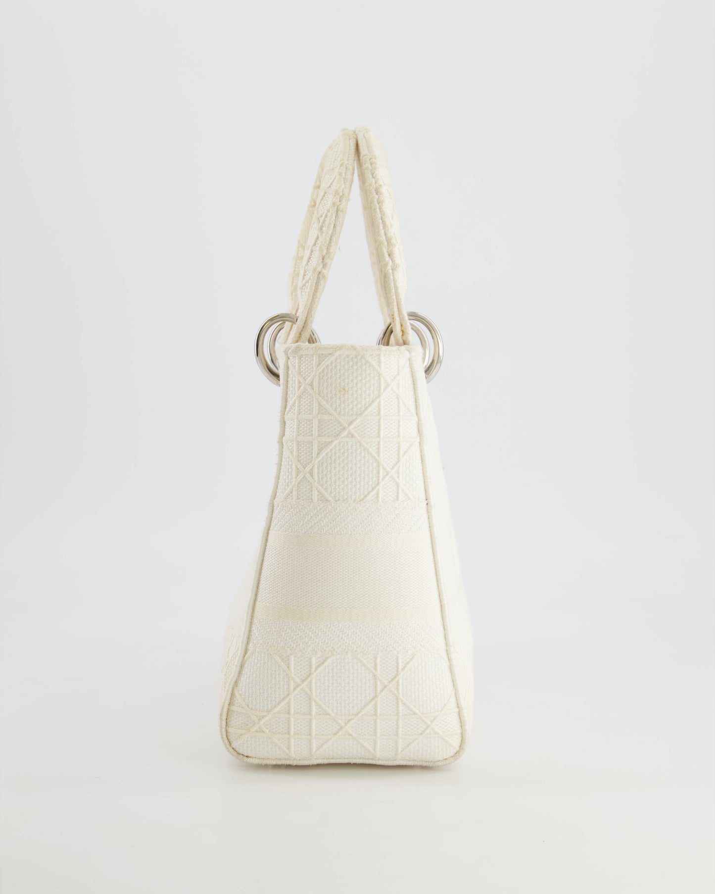 Christian Dior White Cannage Embroidery Medium Lady D-Lite Bag with Silver Hardware RRP £4,000