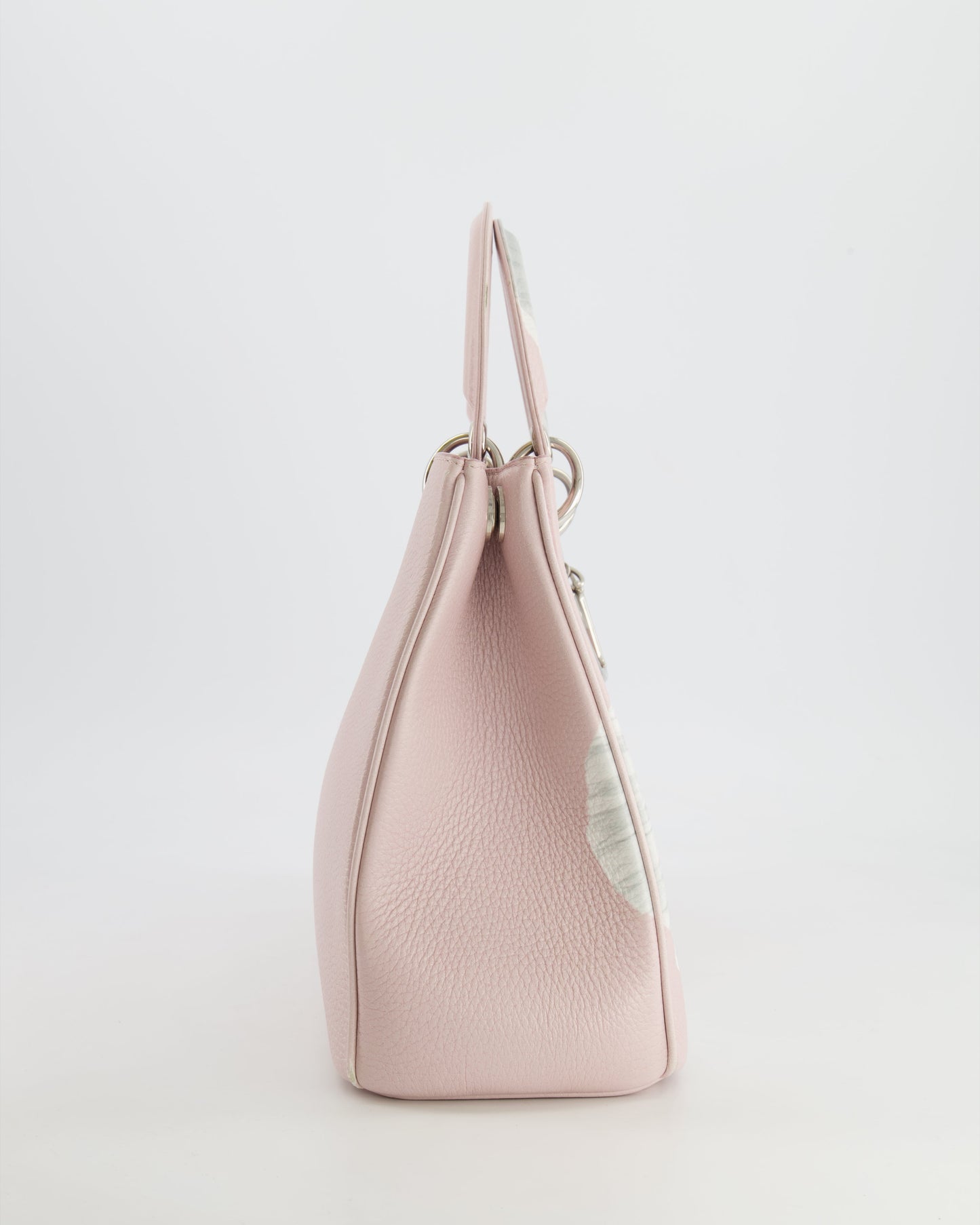 Christian Dior Light Pink and Grey Floral Diorissimo Bag with Silver Hardware