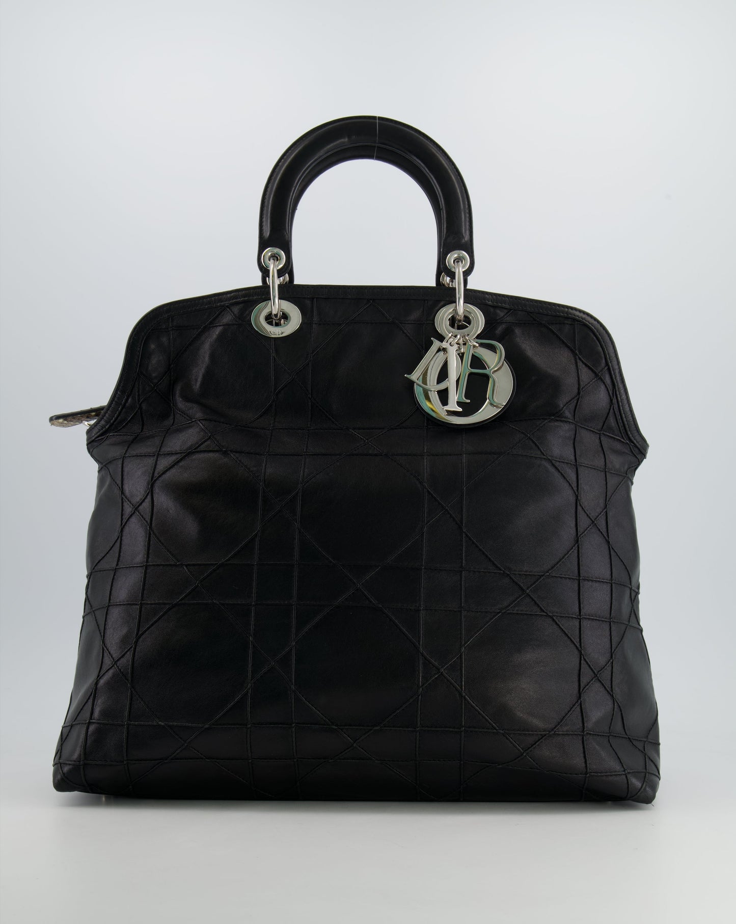 Christian Dior Black Leather Granville Tote Bag with Silver Hardware