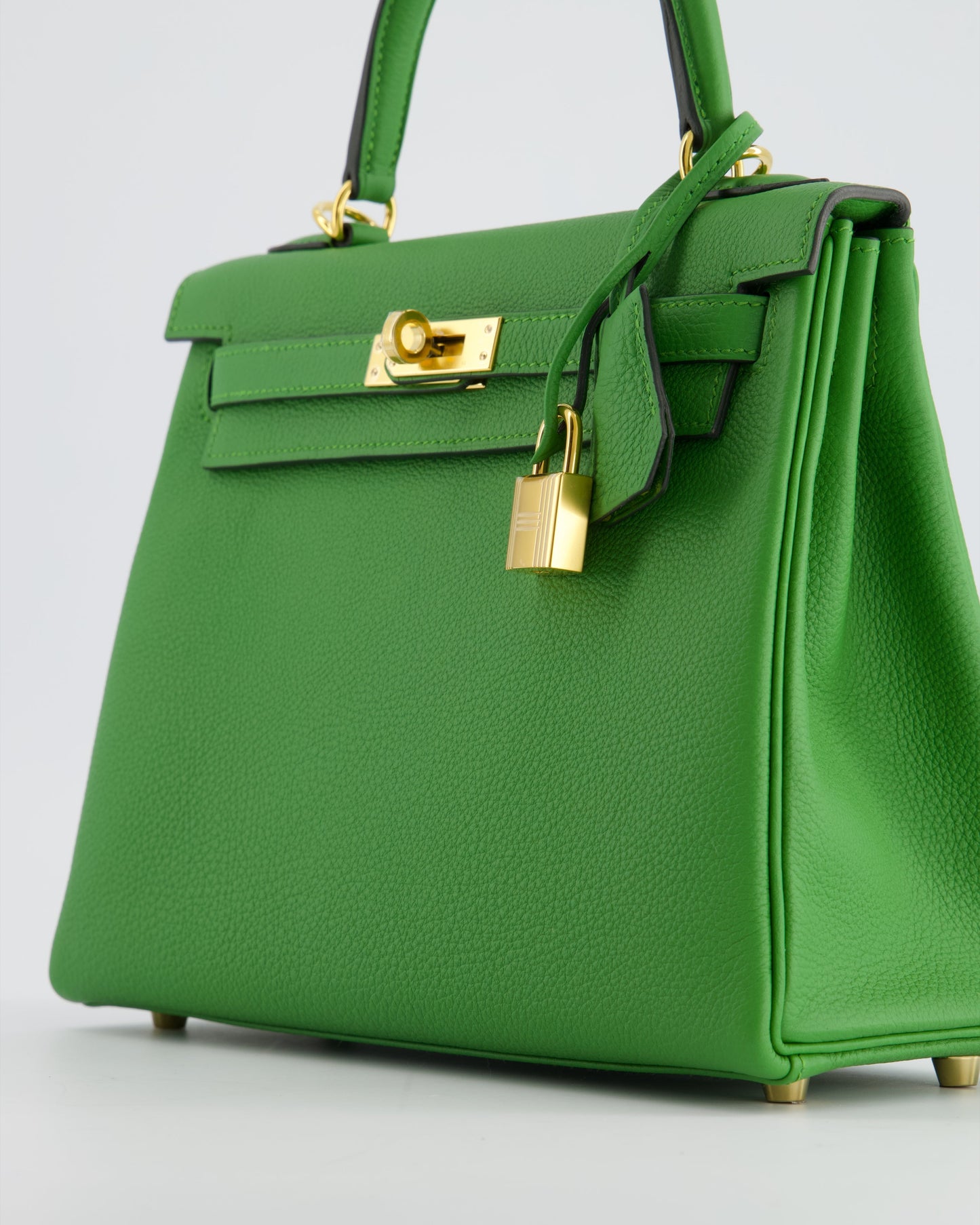 *RARE* The Elite Bags Kelly 25 Retourne Bag in Vert Yucca Togo Leather and Gold Hardware