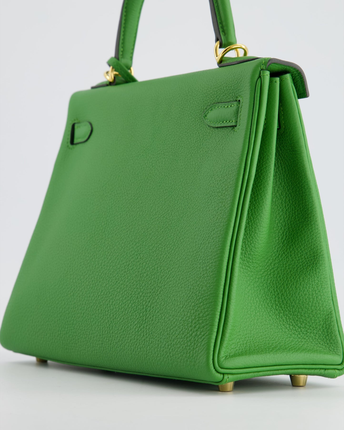 *RARE* The Elite Bags Kelly 25 Retourne Bag in Vert Yucca Togo Leather and Gold Hardware