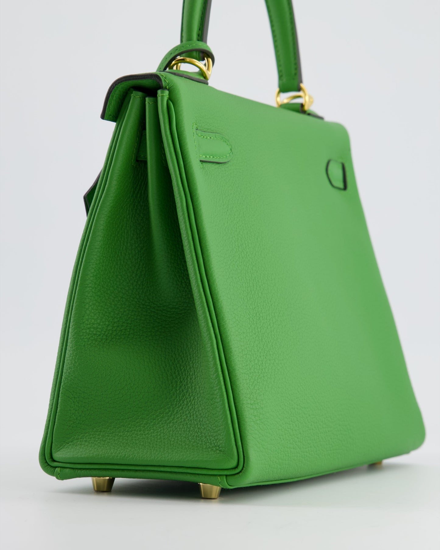 *RARE* The Elite Bags Kelly 25 Retourne Bag in Vert Yucca Togo Leather and Gold Hardware