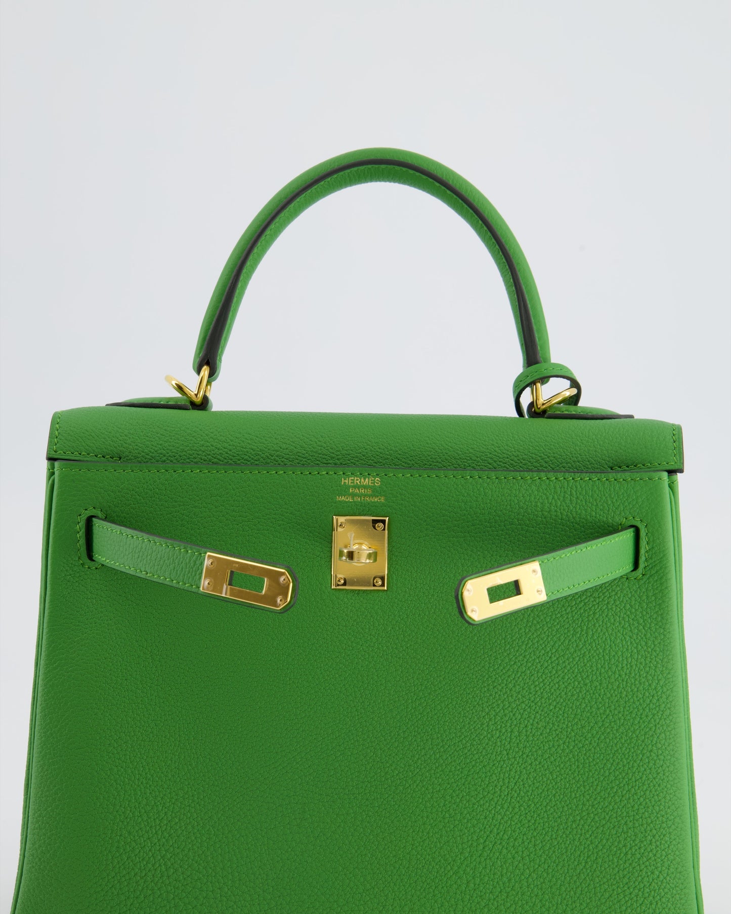 *RARE* The Elite Bags Kelly 25 Retourne Bag in Vert Yucca Togo Leather and Gold Hardware