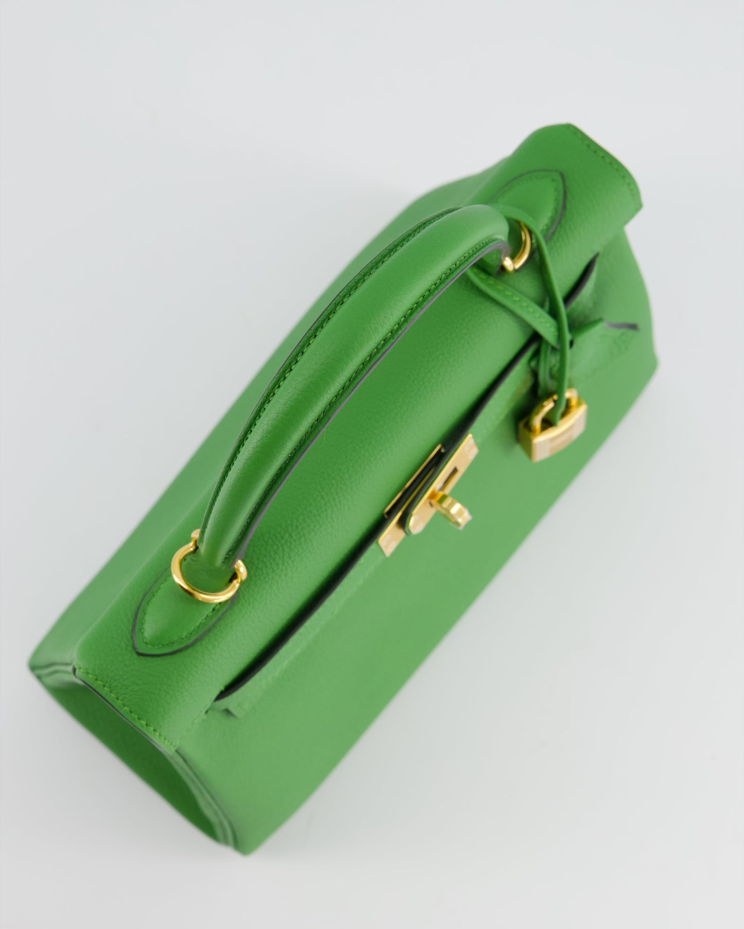*RARE* The Elite Bags Kelly 25 Retourne Bag in Vert Yucca Togo Leather and Gold Hardware