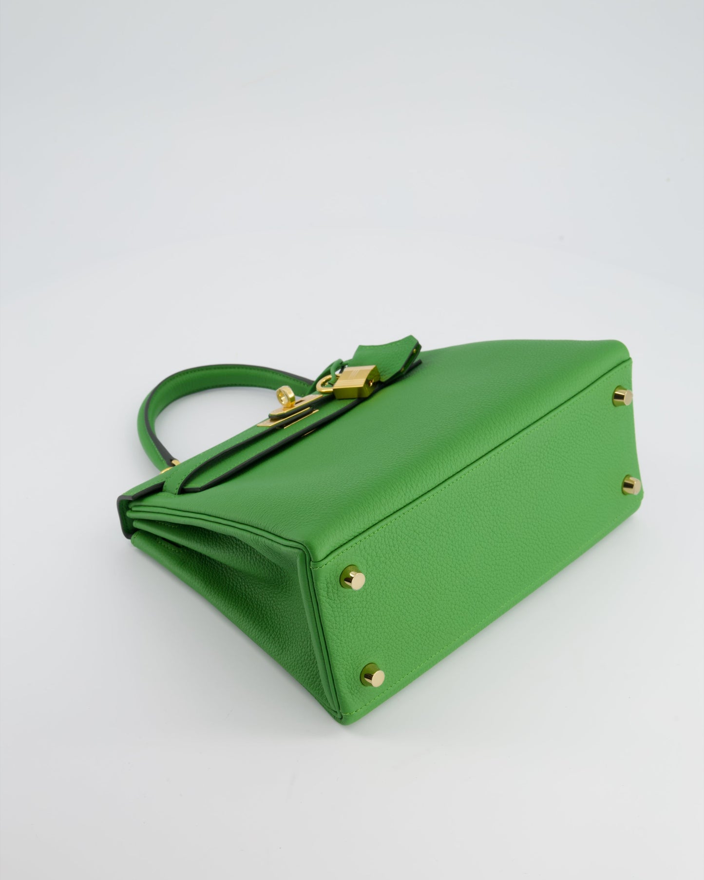 *RARE* The Elite Bags Kelly 25 Retourne Bag in Vert Yucca Togo Leather and Gold Hardware