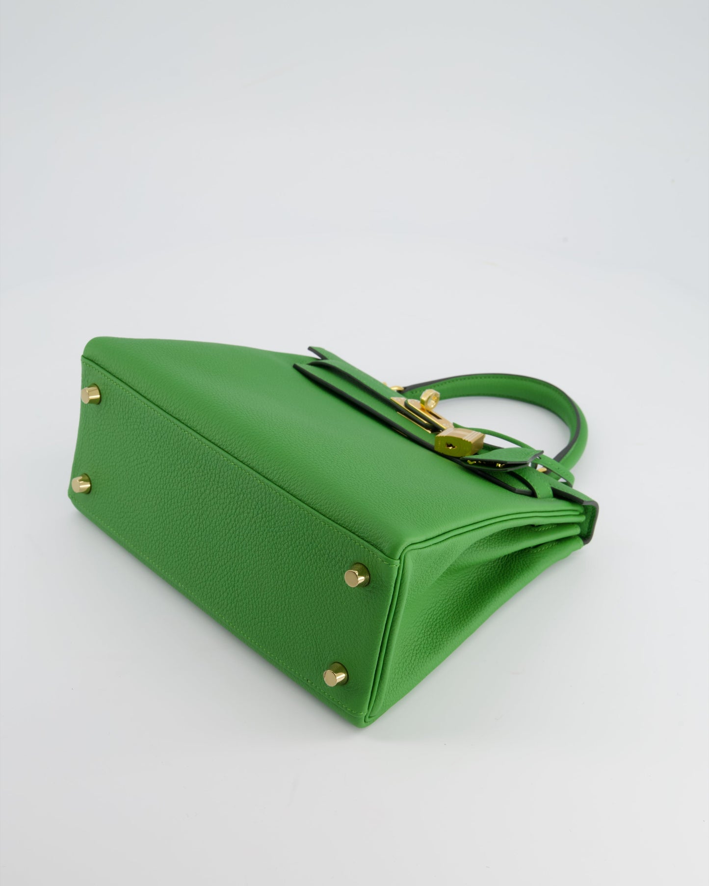 *RARE* The Elite Bags Kelly 25 Retourne Bag in Vert Yucca Togo Leather and Gold Hardware