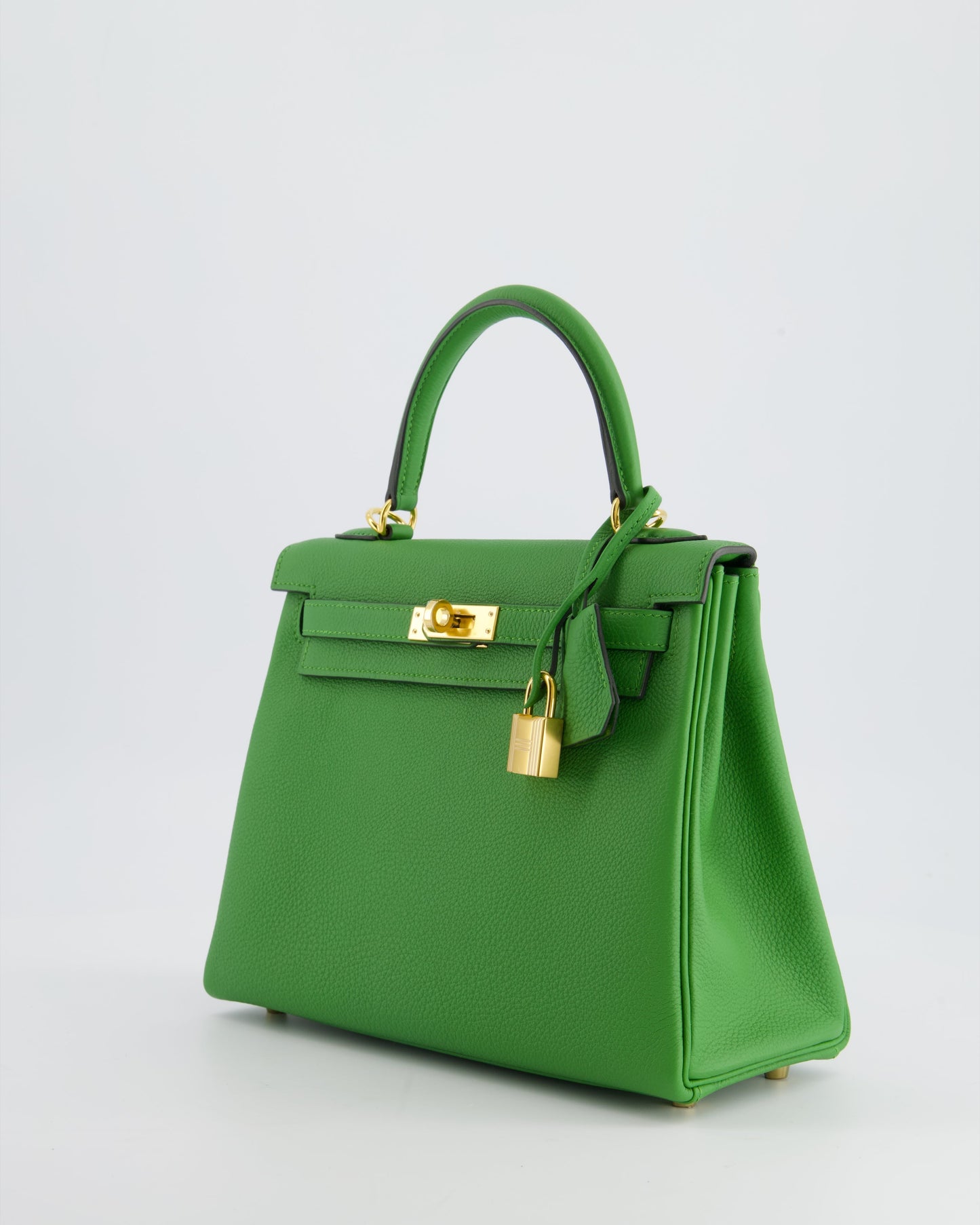 *RARE* The Elite Bags Kelly 25 Retourne Bag in Vert Yucca Togo Leather and Gold Hardware