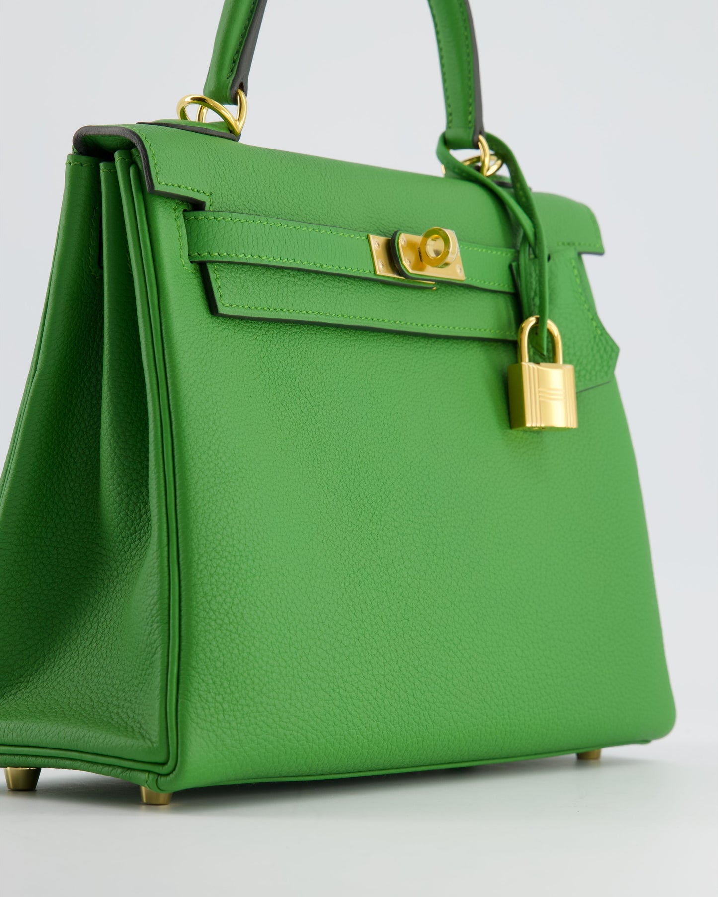 *RARE* The Elite Bags Kelly 25 Retourne Bag in Vert Yucca Togo Leather and Gold Hardware