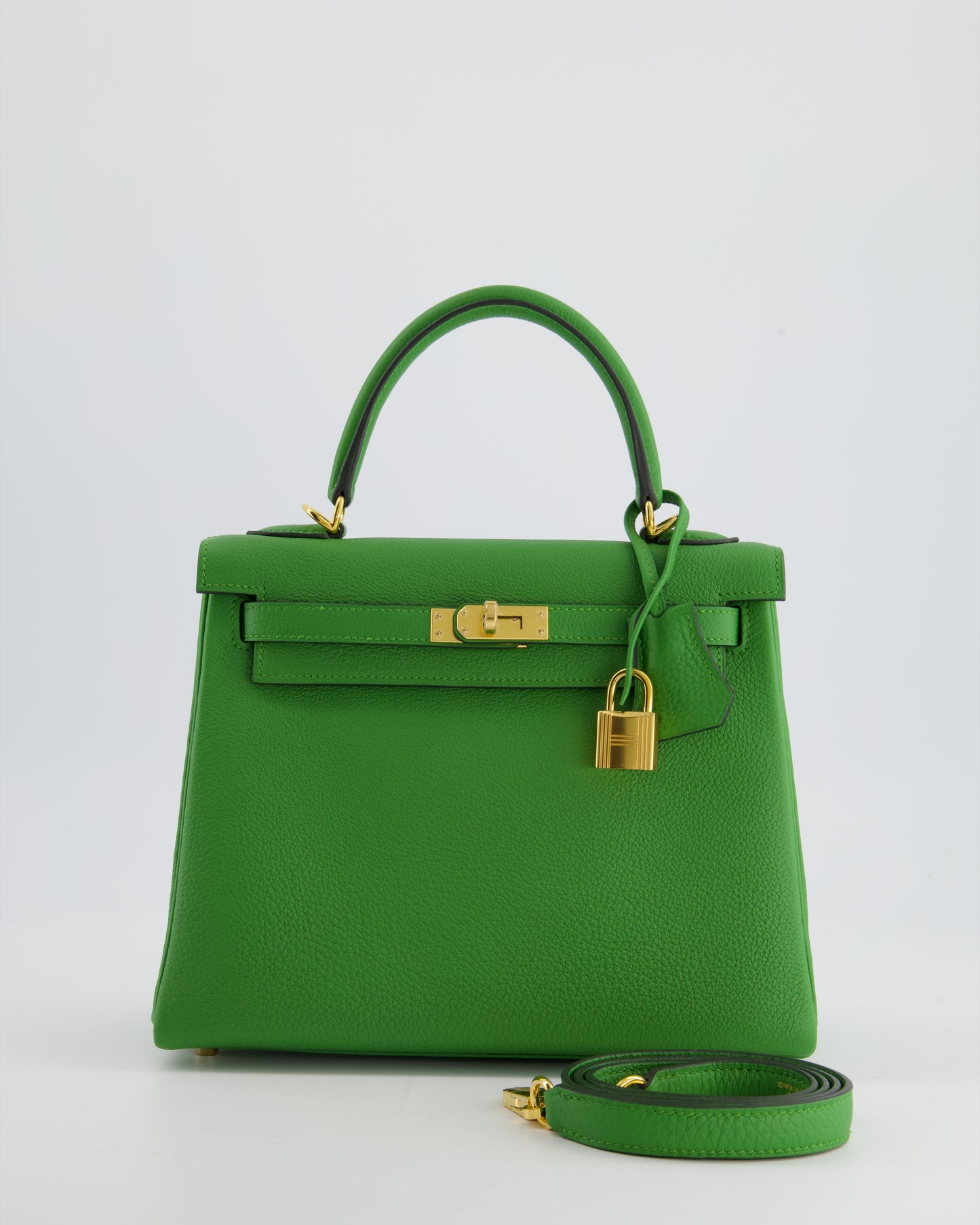 *RARE* The Elite Bags Kelly 25 Retourne Bag in Vert Yucca Togo Leather and Gold Hardware