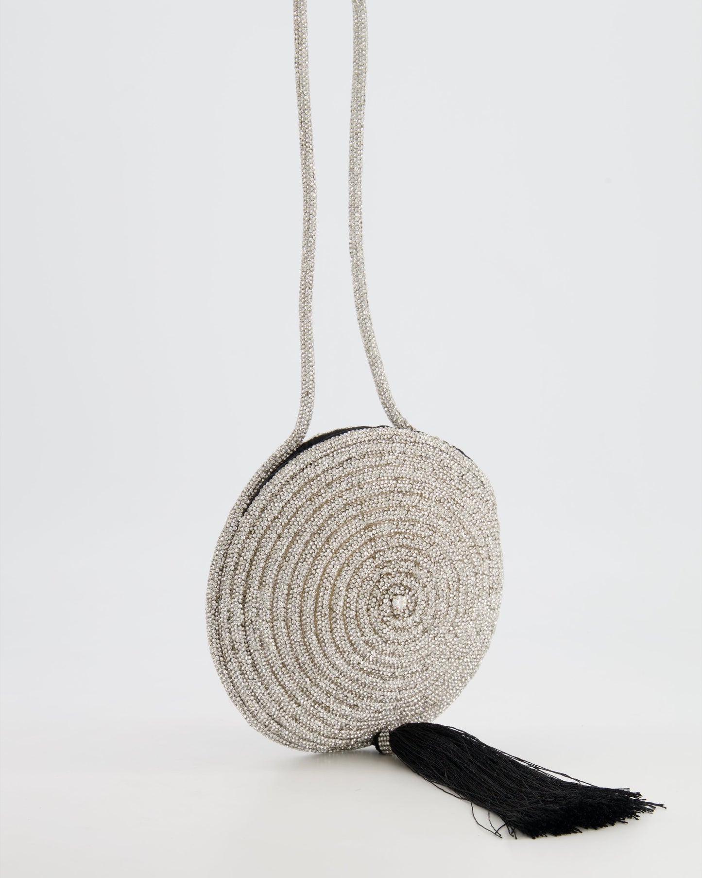 Nué Crystal Spiral Round Small Bag with Black Tassel Detail RRP £640