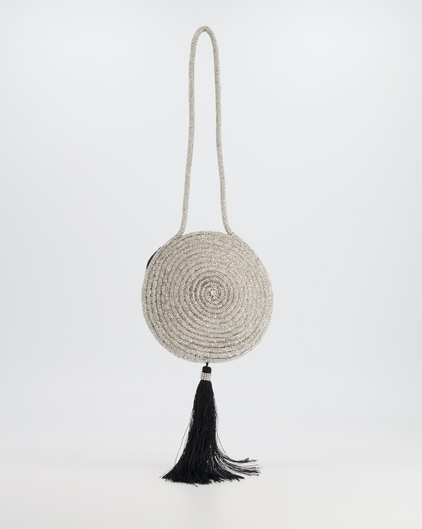 Nué Crystal Spiral Round Small Bag with Black Tassel Detail RRP £640