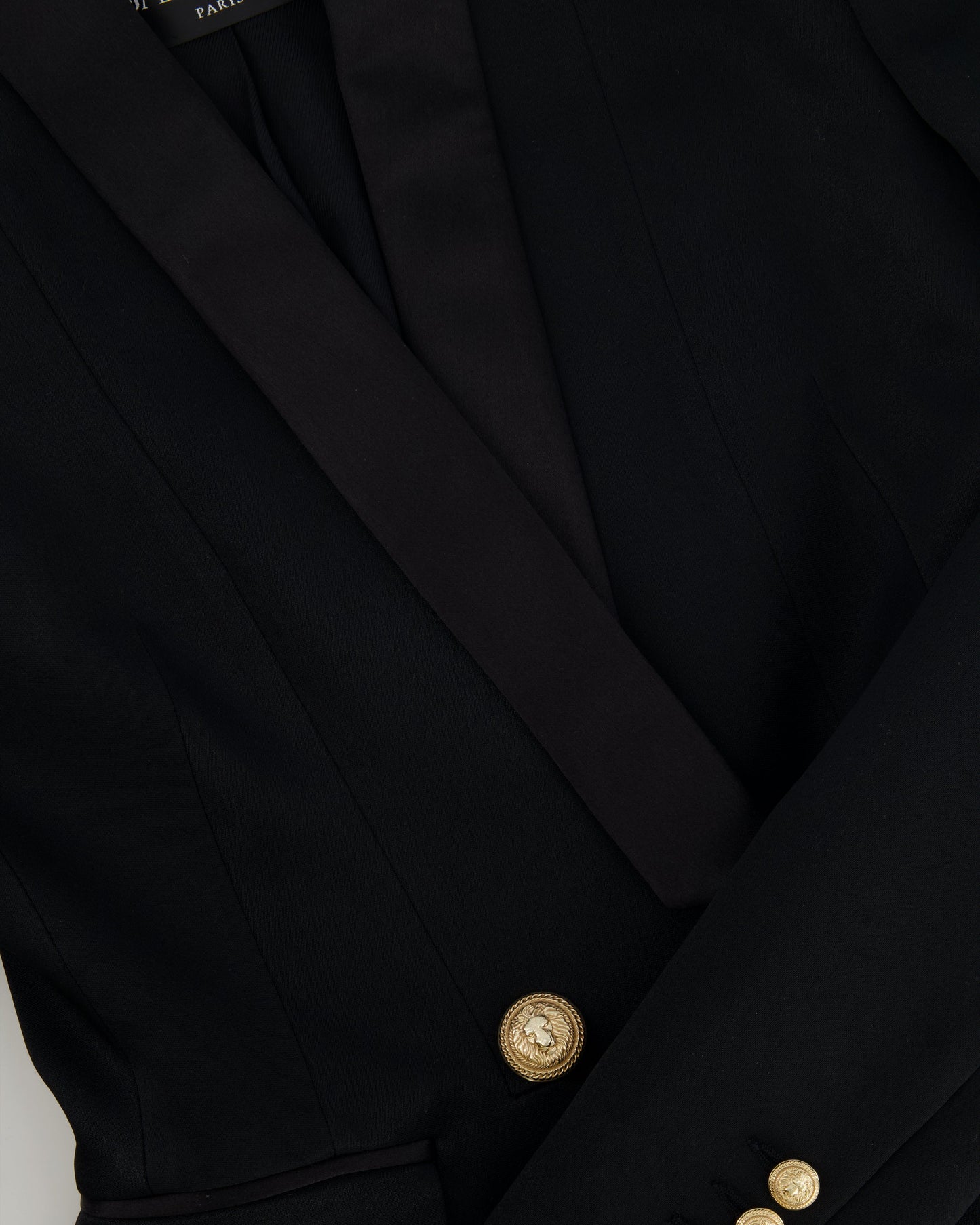 Balmain Black Blazer Jacket with Gold Buttons and Silk Trim Detail Size FR 38 (UK 10)