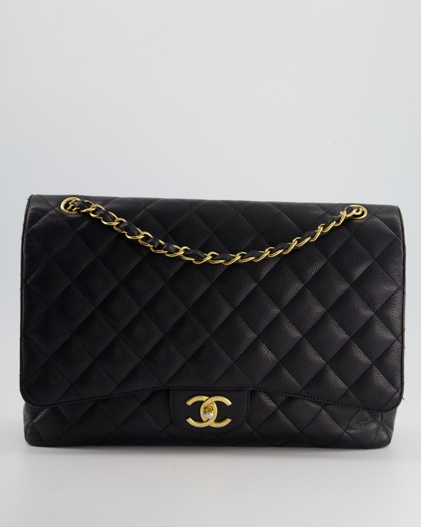 *HOT* Chanel Black Caviar Leather Maxi Double Flap Bag with Gold Hardware RRP £9,760