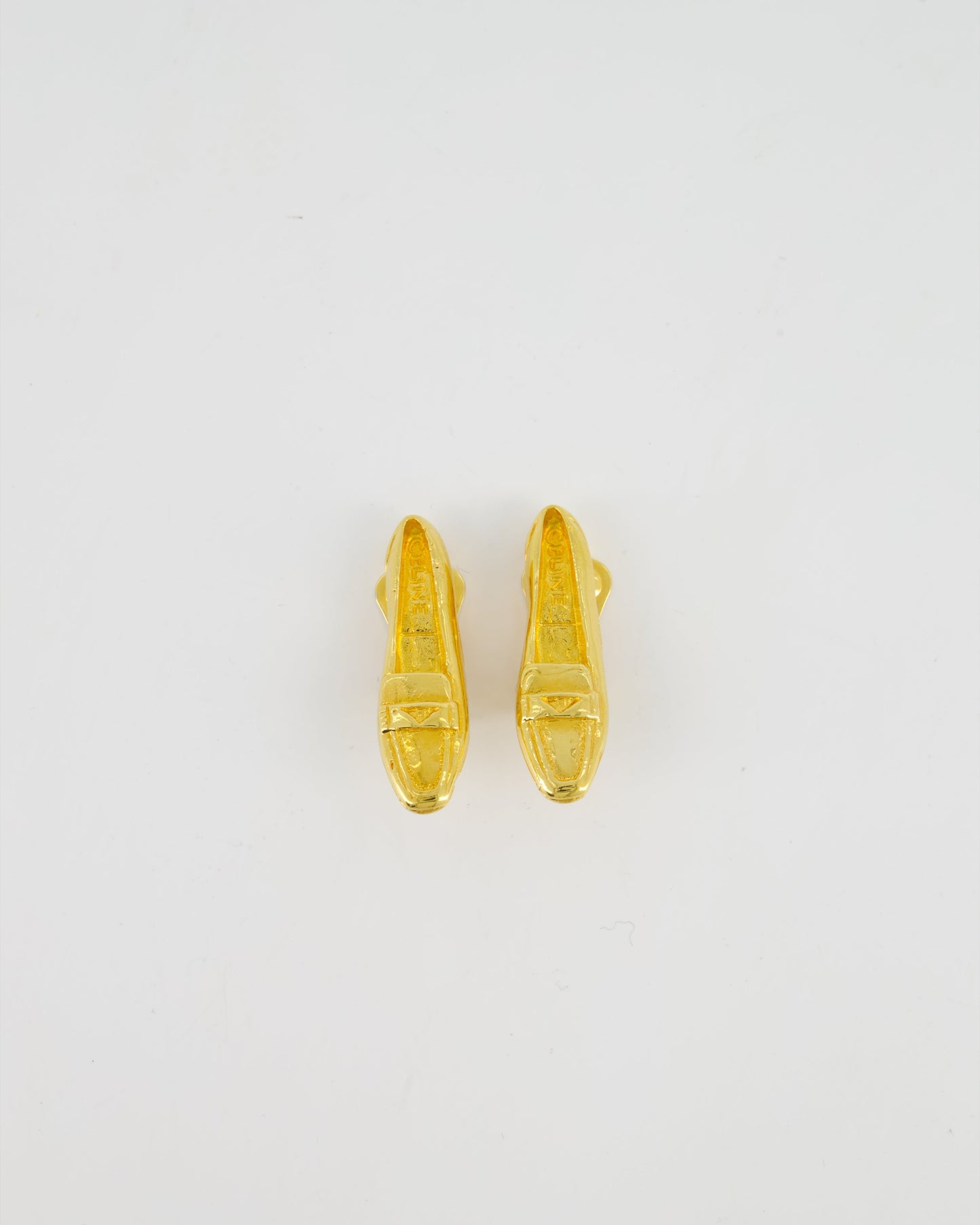 Celine   92 Yellow Gold Shoe Charm  Clip-On Earrings