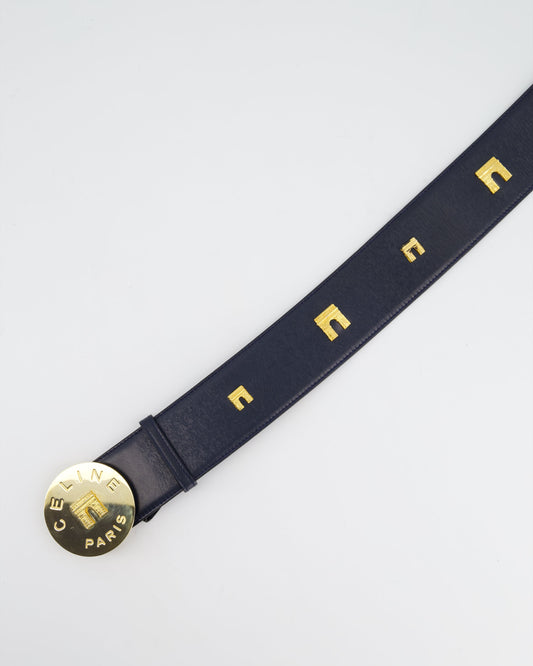 Celine 70cm Navy Blue   Belt with Gold Arc de Triomphe Detailing