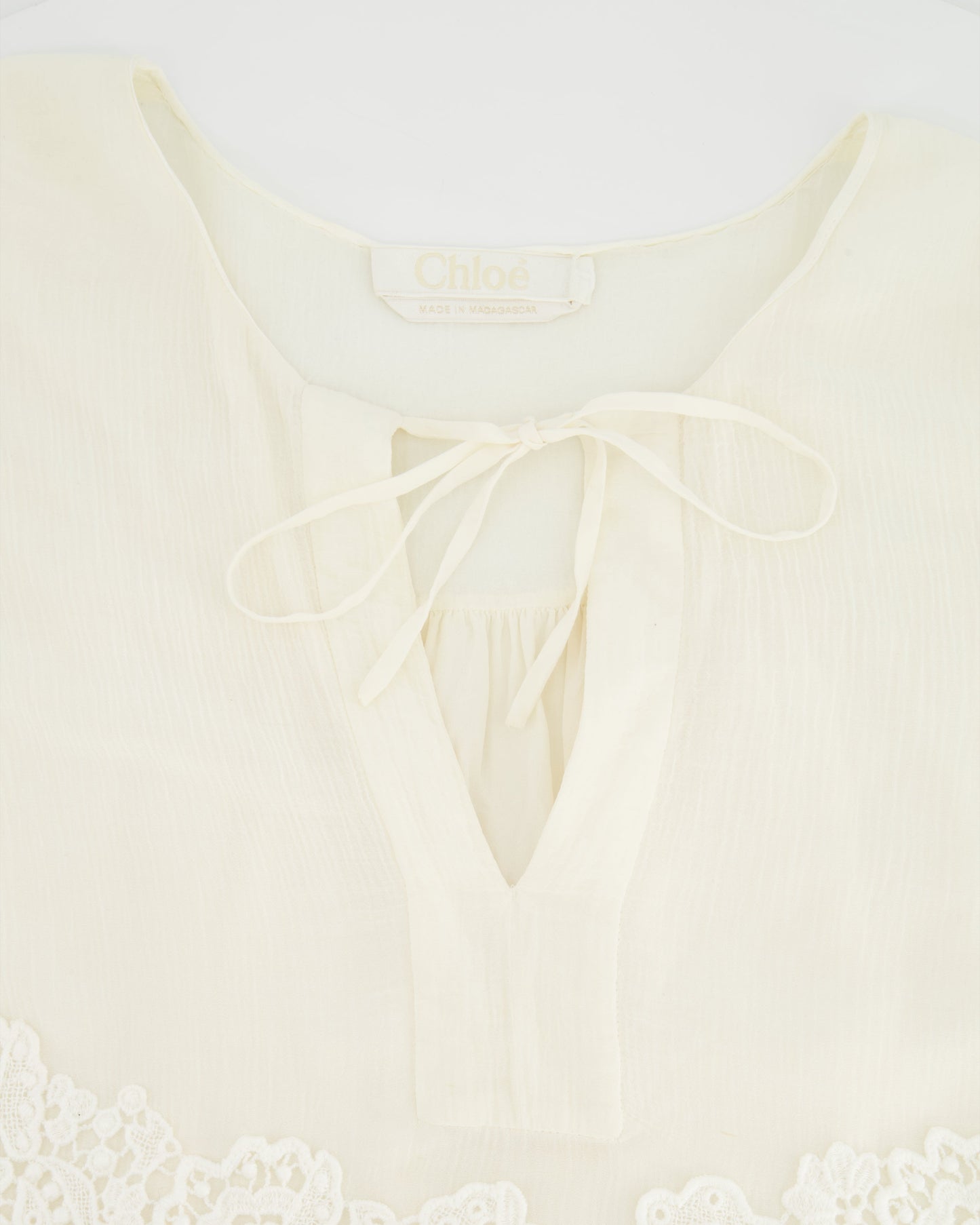 ChloŽ Cream Long-Sleeve Top with Embroideries and Cut-Out Detail FR 38 (UK 10)