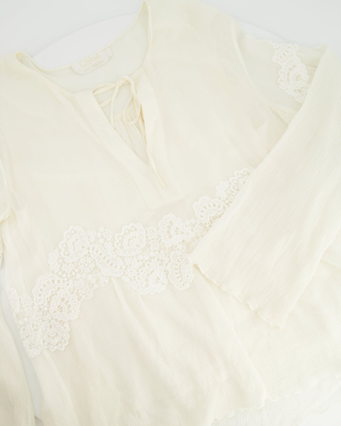 ChloŽ Cream Long-Sleeve Top with Embroideries and Cut-Out Detail FR 38 (UK 10)
