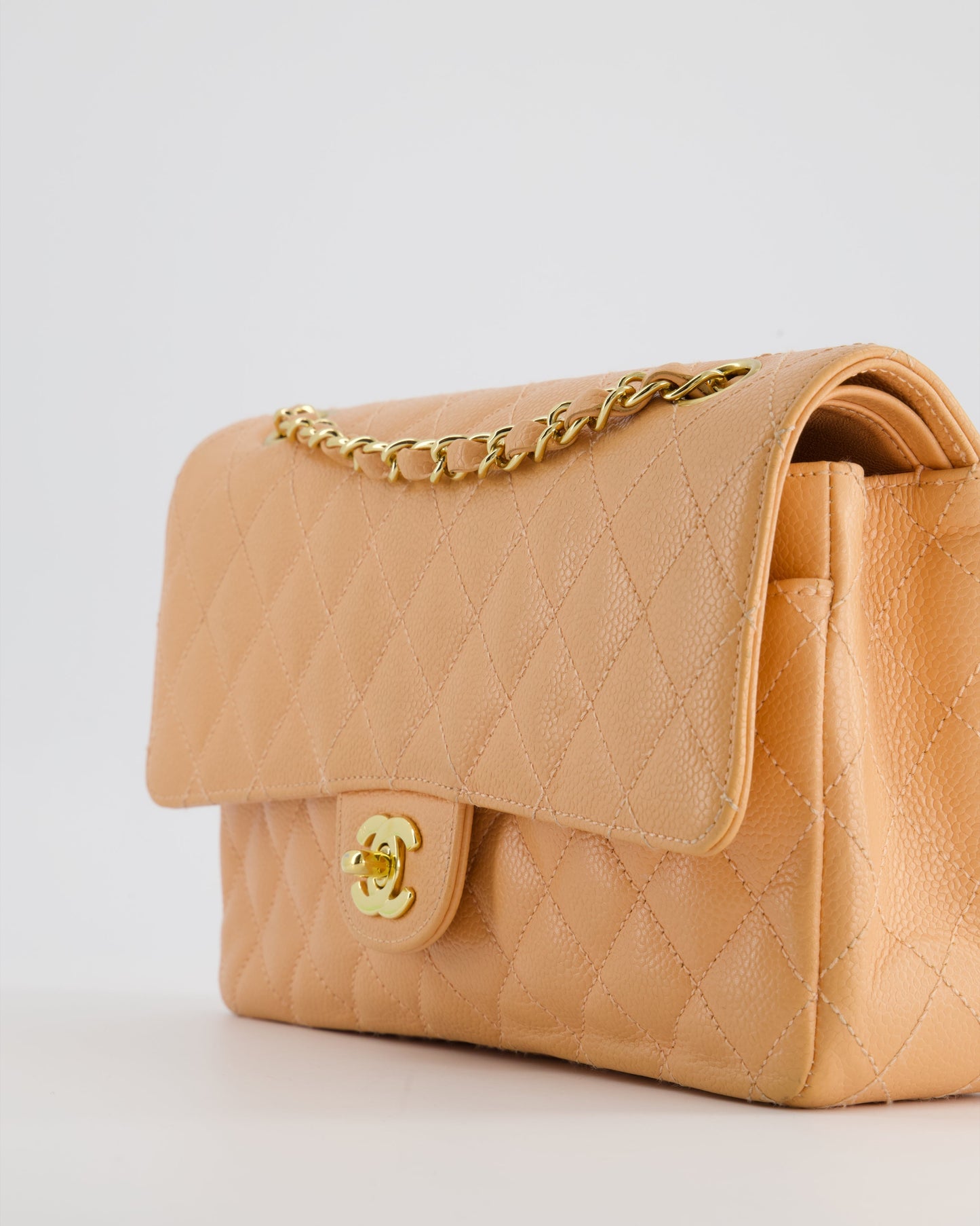 Chanel   Peach Classic Medium Double Flap Bag in Caviar Leather with 24K Gold Hardware