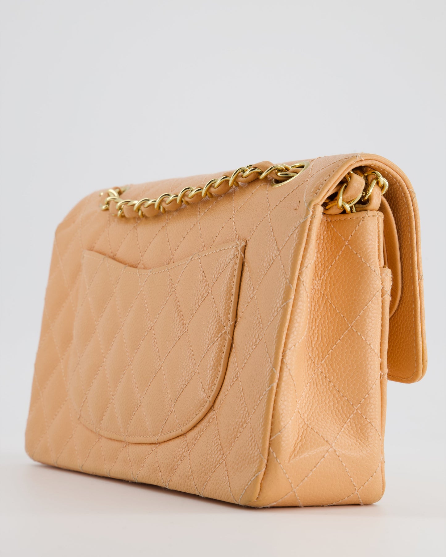 Chanel   Peach Classic Medium Double Flap Bag in Caviar Leather with 24K Gold Hardware