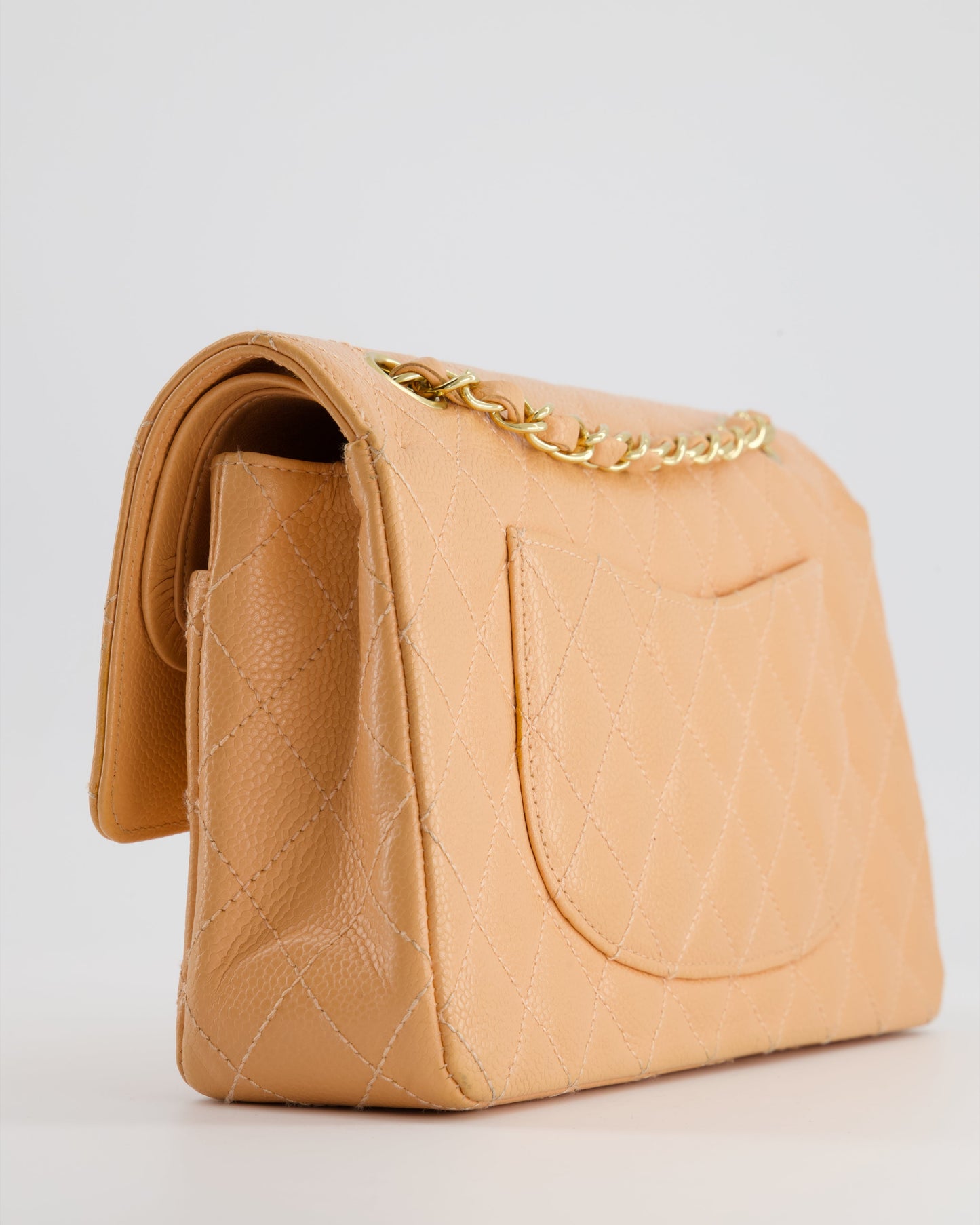 Chanel   Peach Classic Medium Double Flap Bag in Caviar Leather with 24K Gold Hardware