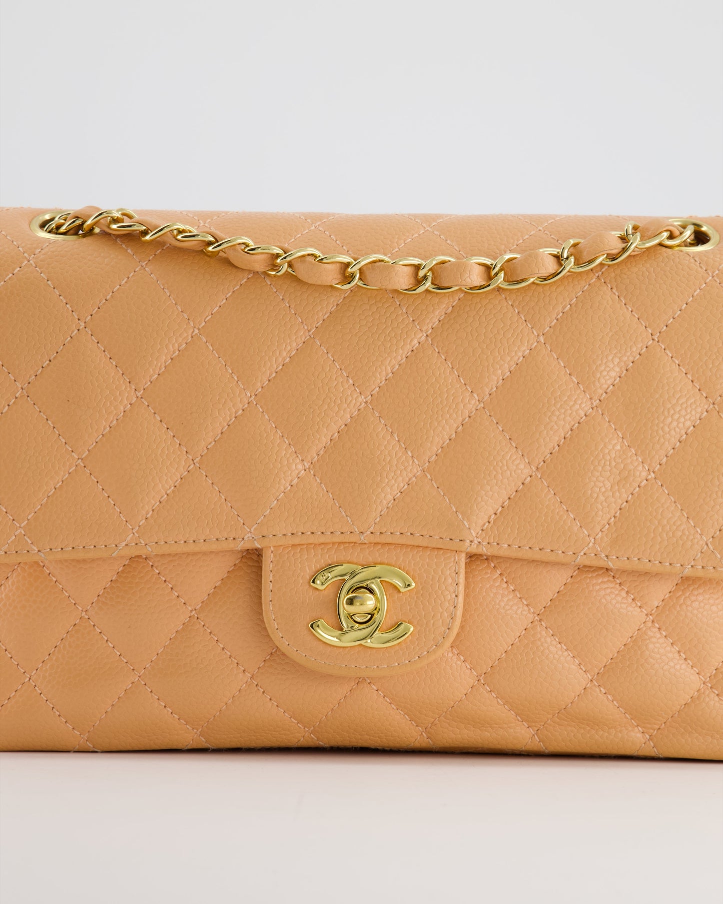 Chanel   Peach Classic Medium Double Flap Bag in Caviar Leather with 24K Gold Hardware