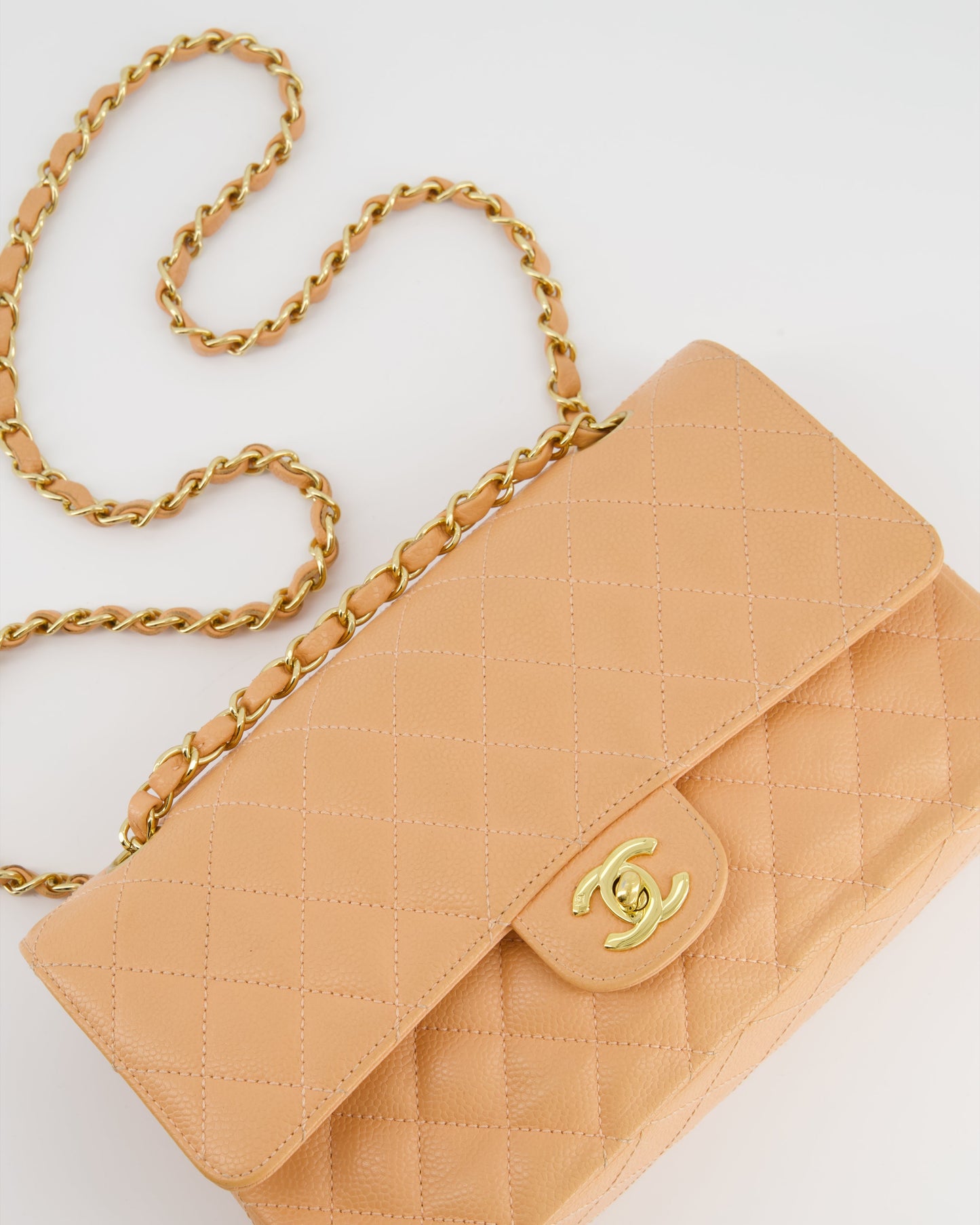 Chanel   Peach Classic Medium Double Flap Bag in Caviar Leather with 24K Gold Hardware