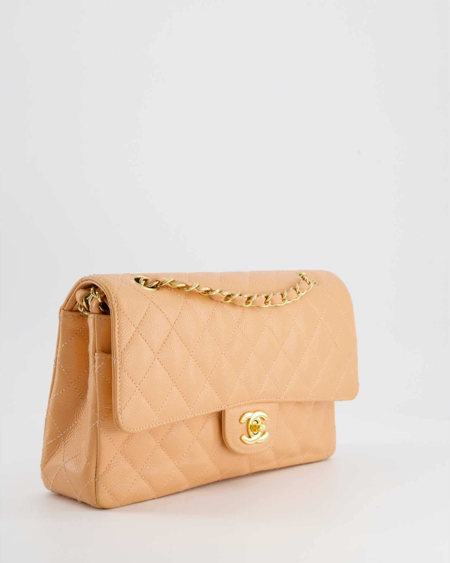 Chanel   Peach Classic Medium Double Flap Bag in Caviar Leather with 24K Gold Hardware