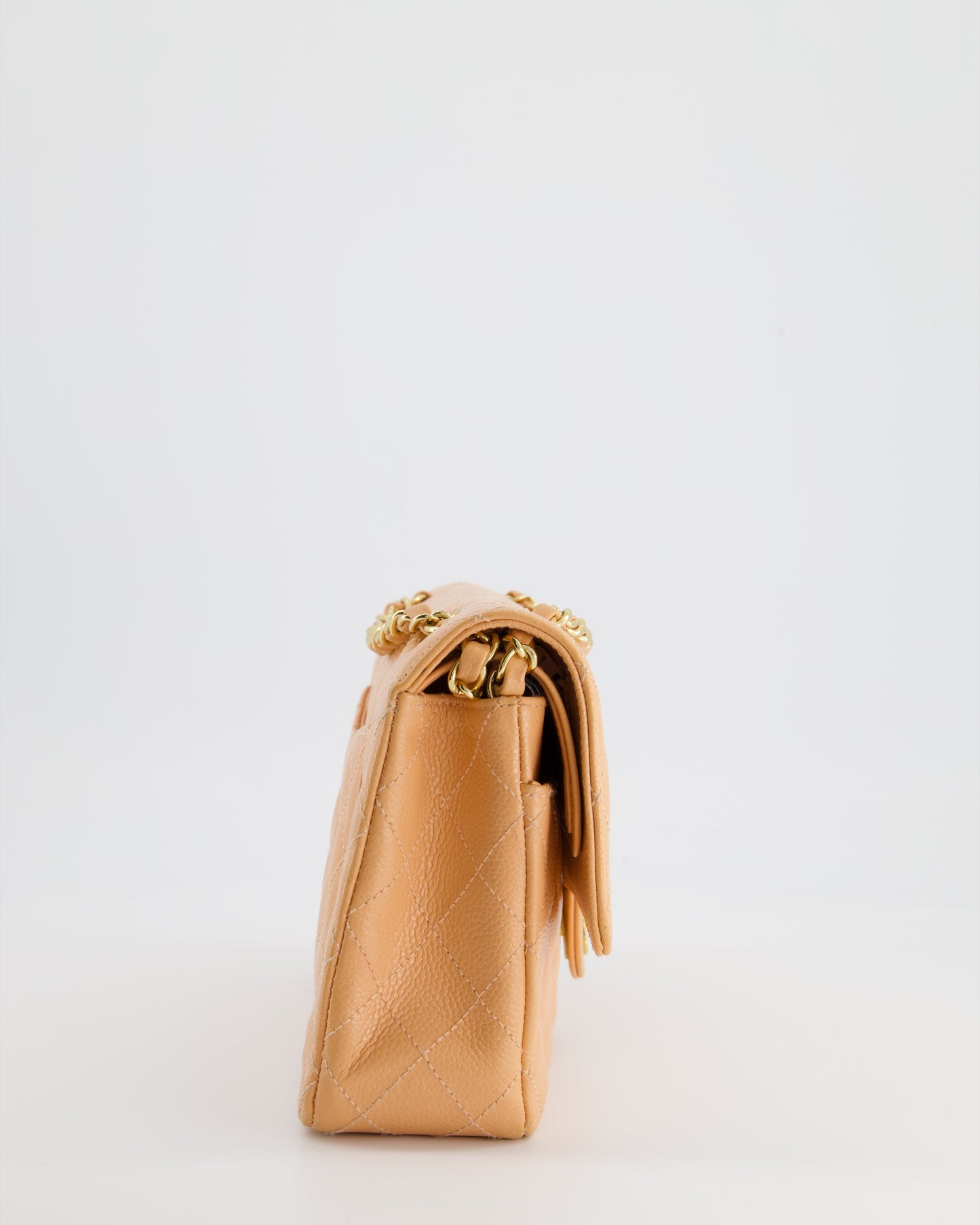 Chanel   Peach Classic Medium Double Flap Bag in Caviar Leather with 24K Gold Hardware