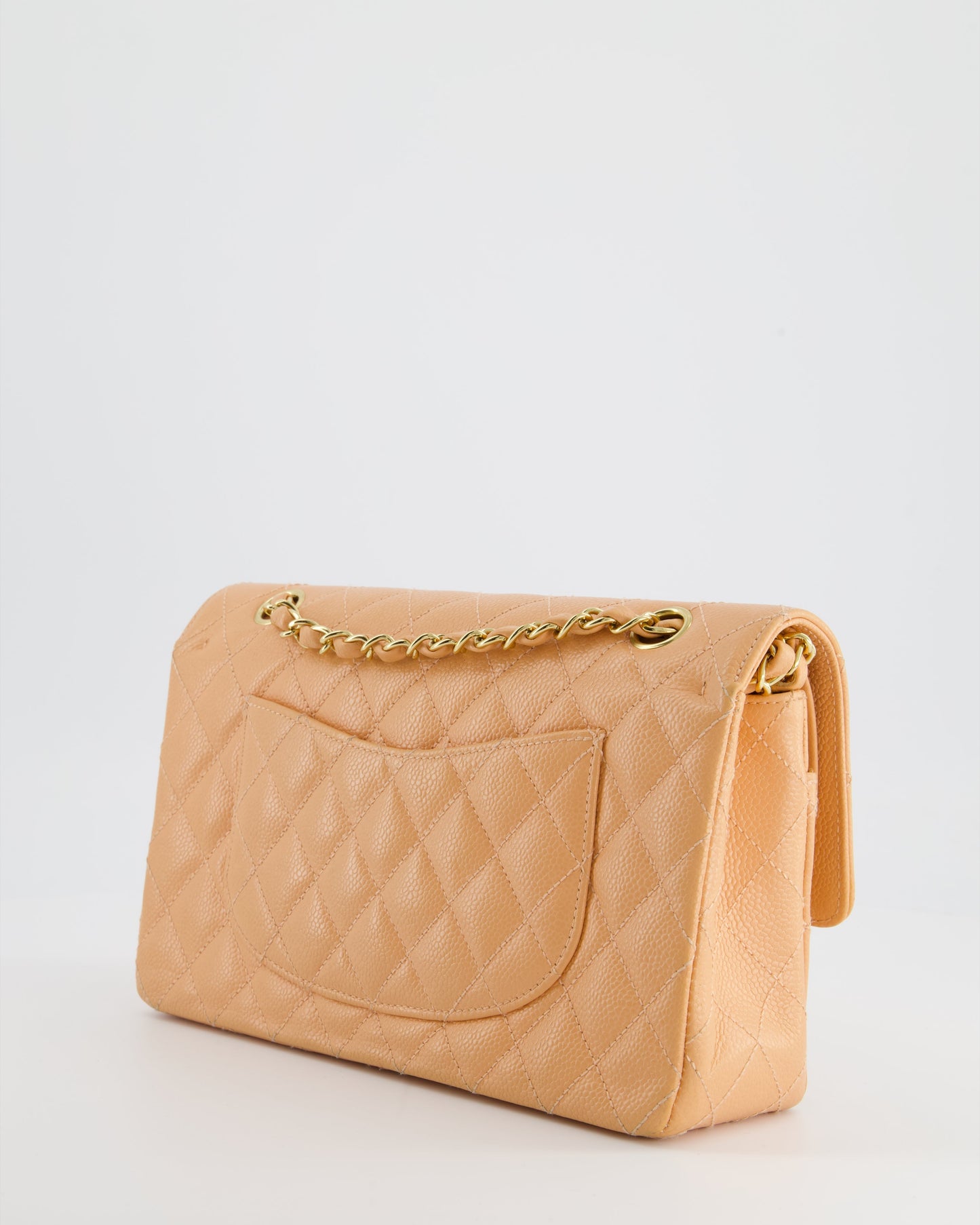 Chanel   Peach Classic Medium Double Flap Bag in Caviar Leather with 24K Gold Hardware