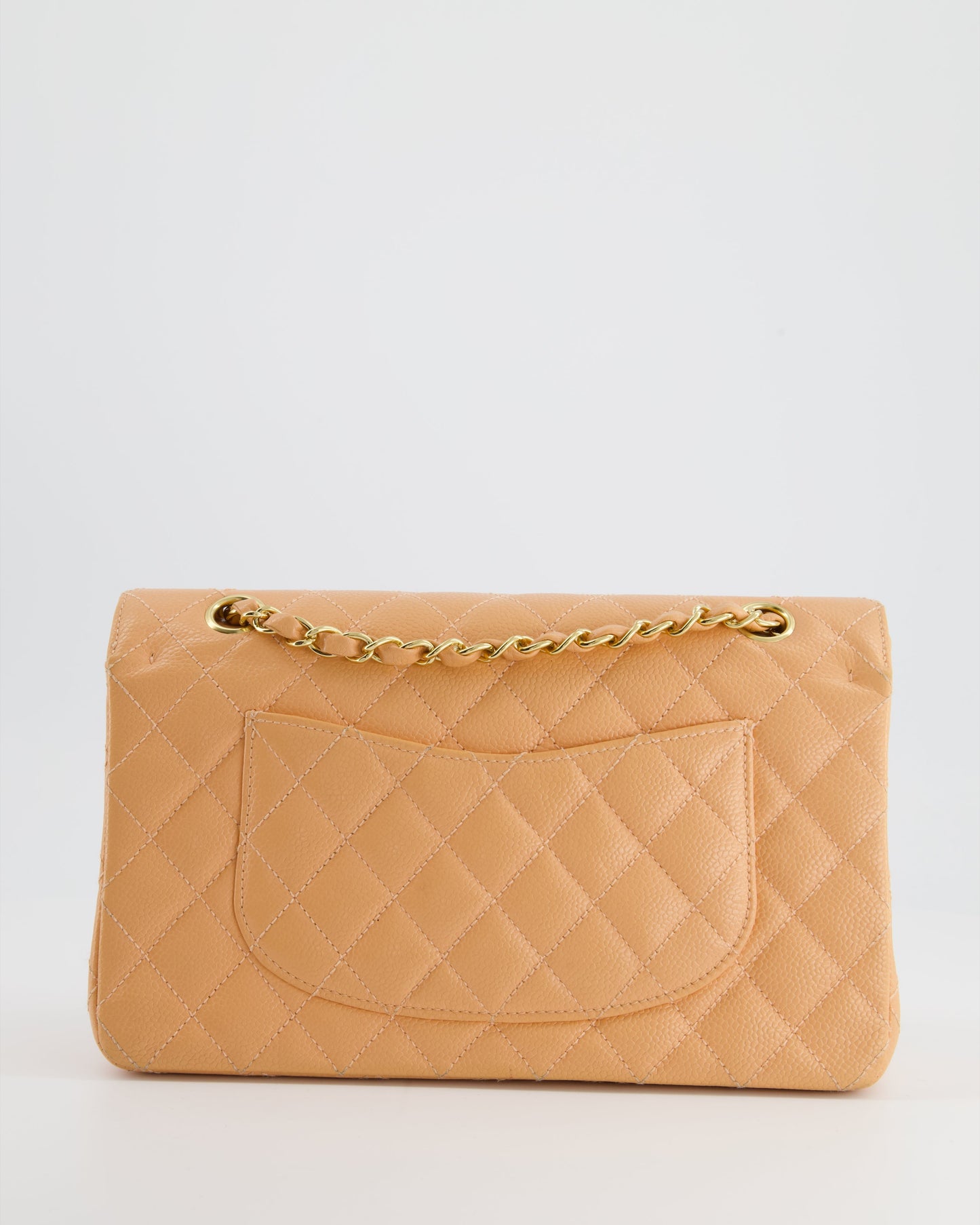 Chanel   Peach Classic Medium Double Flap Bag in Caviar Leather with 24K Gold Hardware