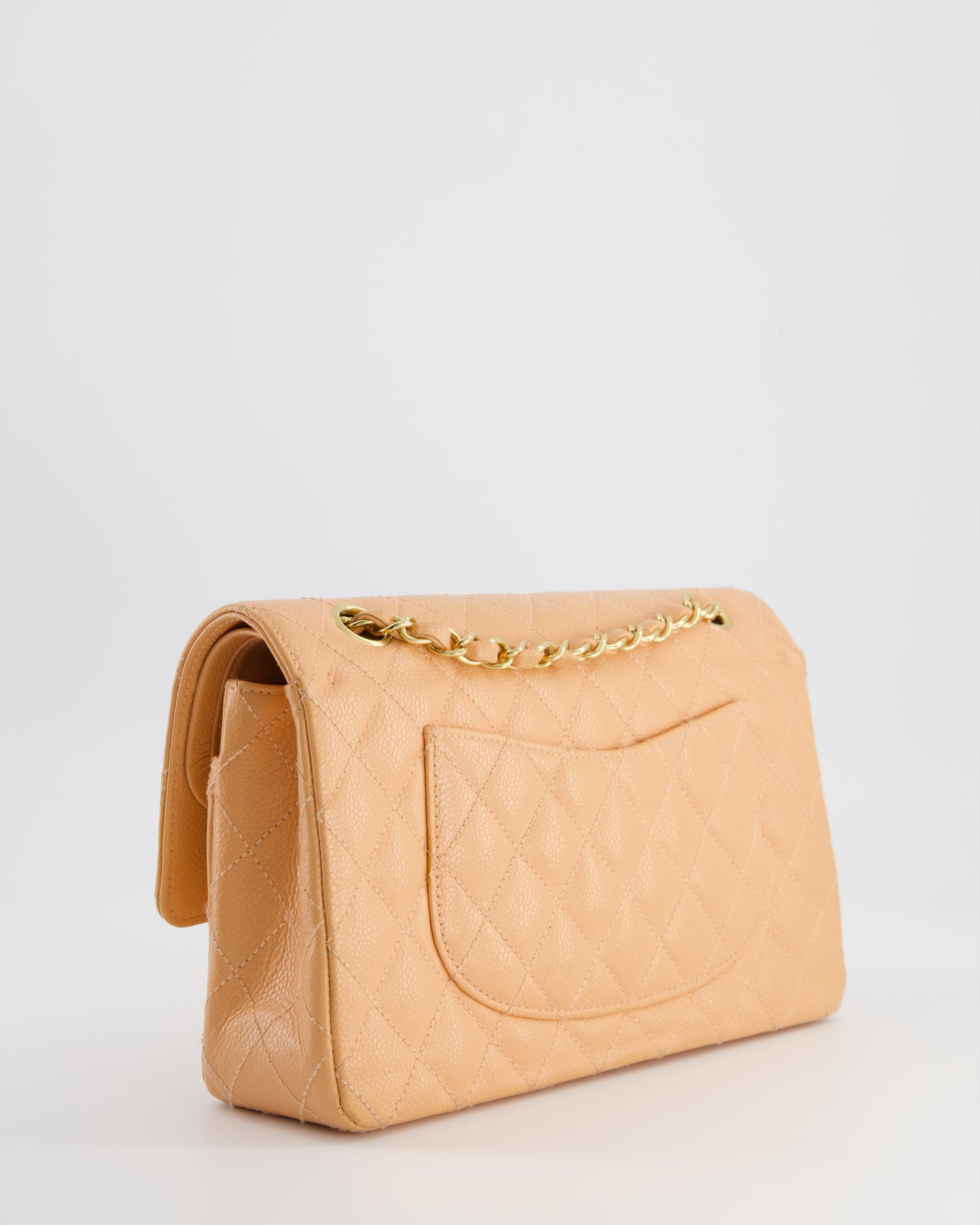 Chanel   Peach Classic Medium Double Flap Bag in Caviar Leather with 24K Gold Hardware