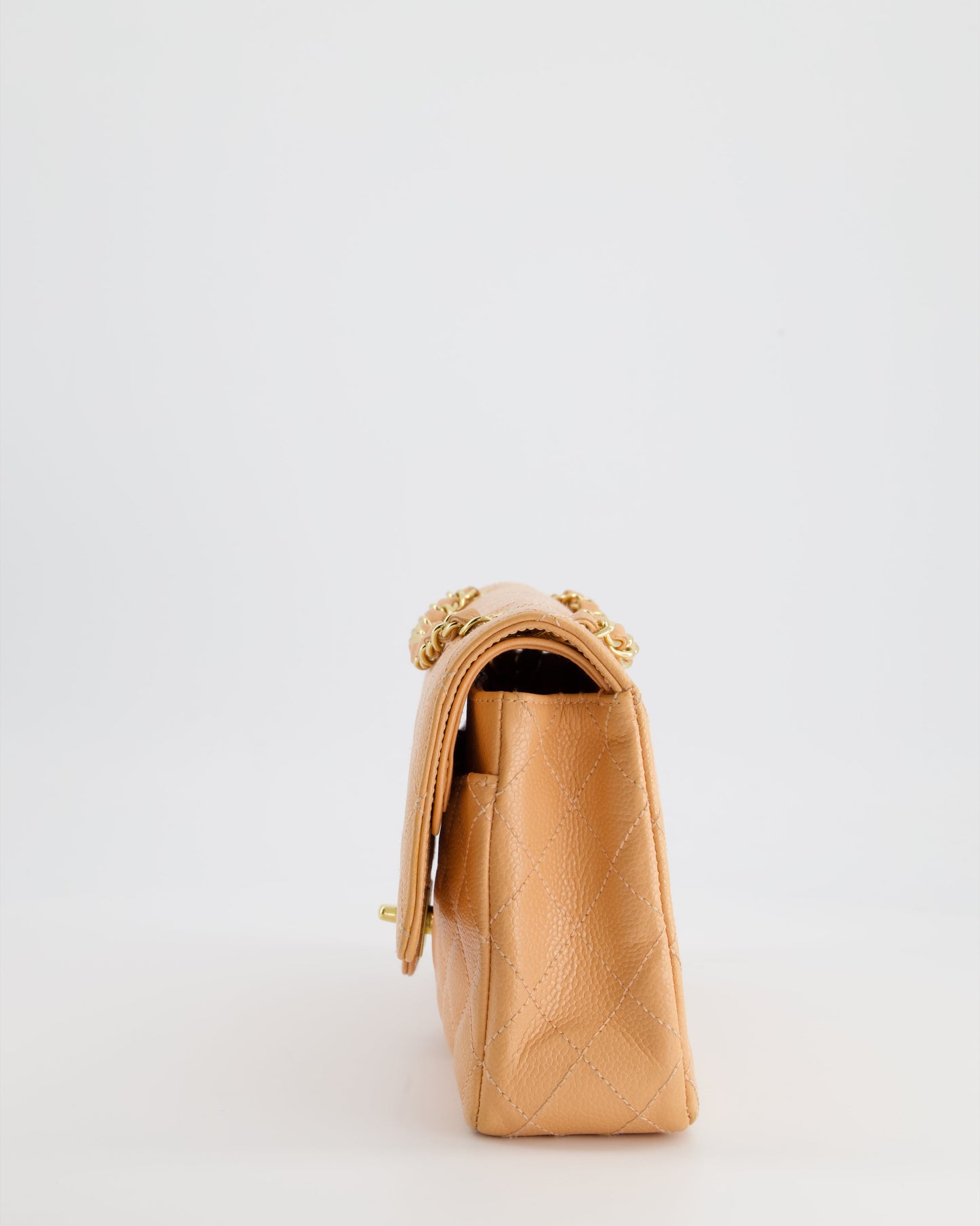 Chanel   Peach Classic Medium Double Flap Bag in Caviar Leather with 24K Gold Hardware