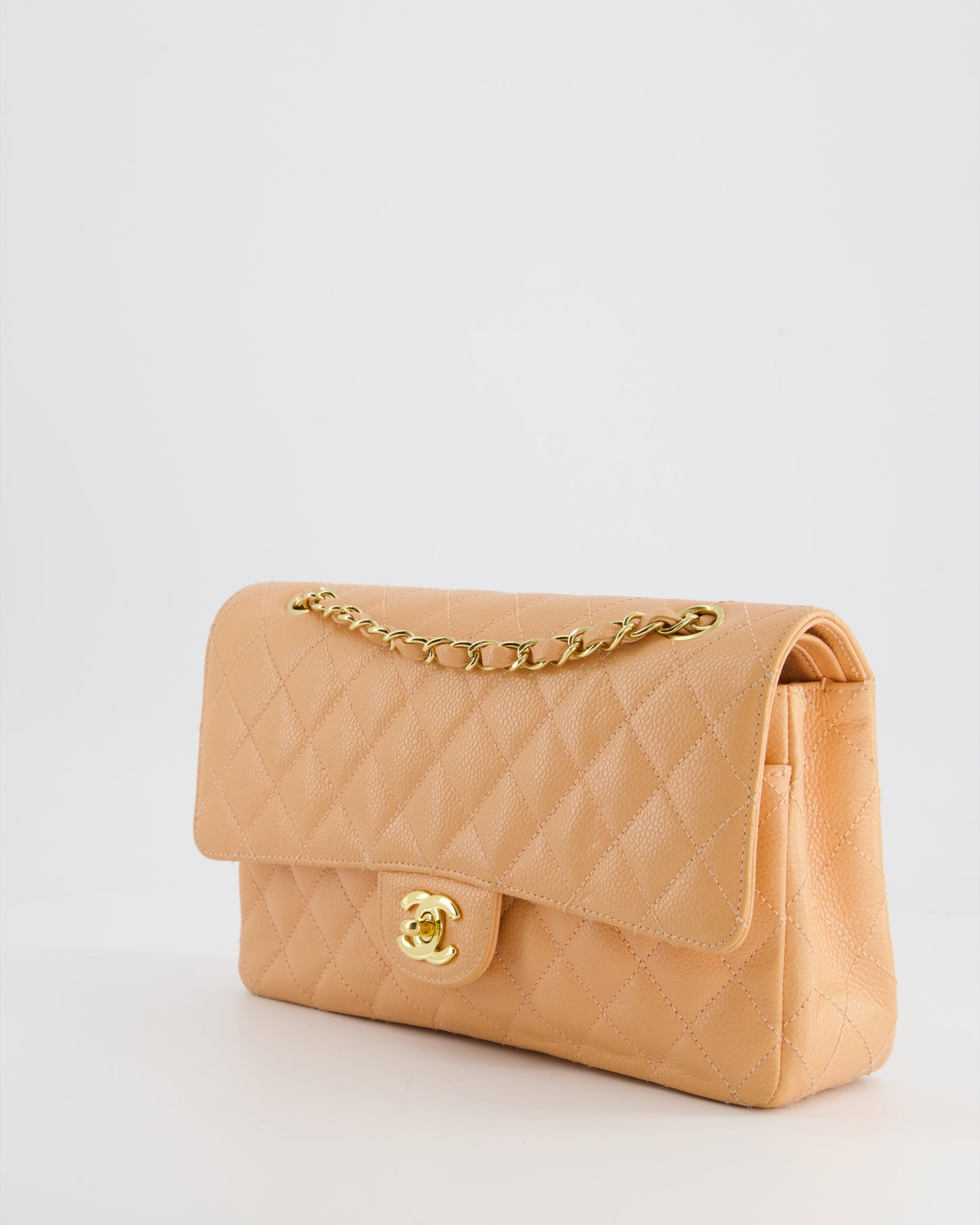 Chanel   Peach Classic Medium Double Flap Bag in Caviar Leather with 24K Gold Hardware