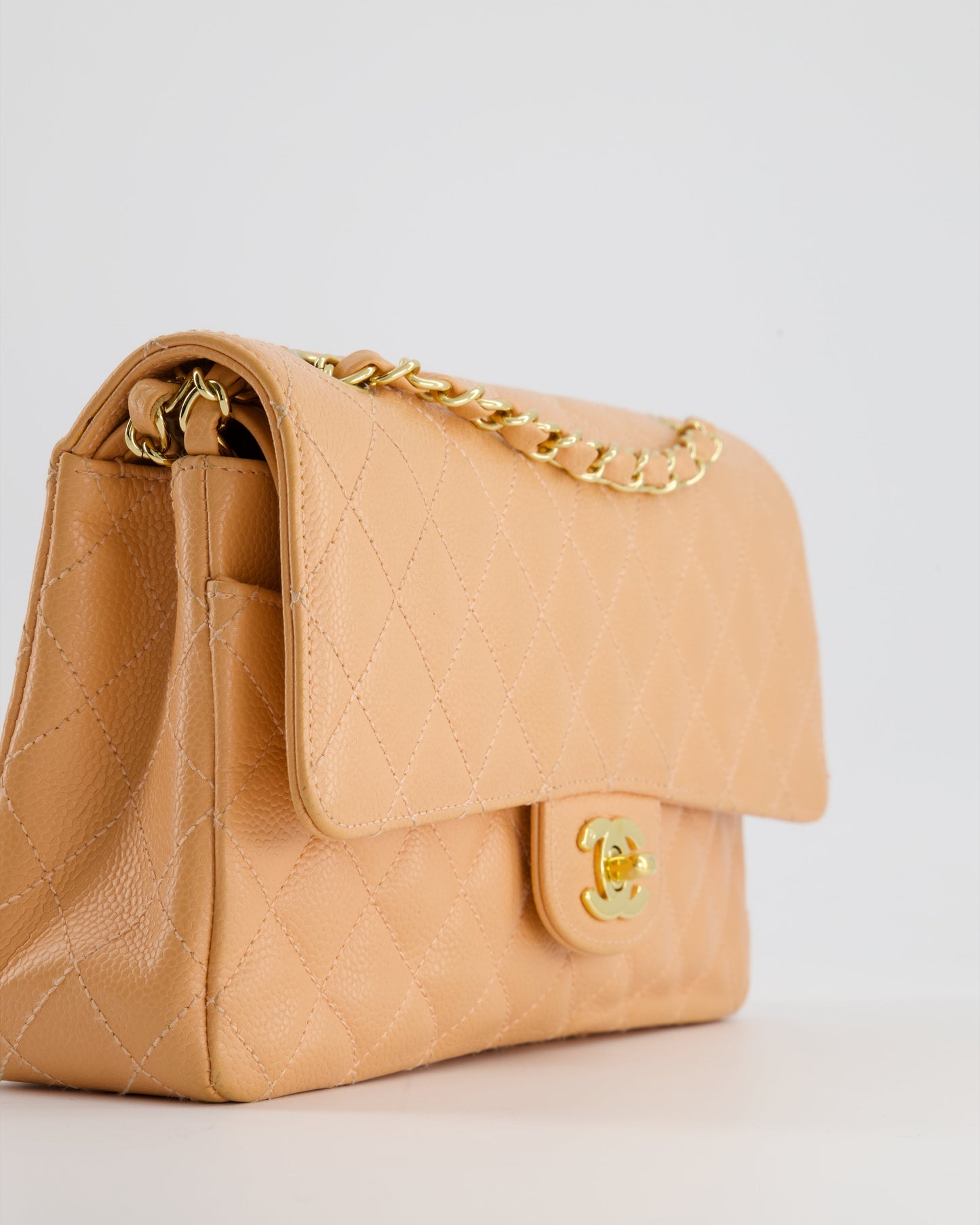Chanel   Peach Classic Medium Double Flap Bag in Caviar Leather with 24K Gold Hardware