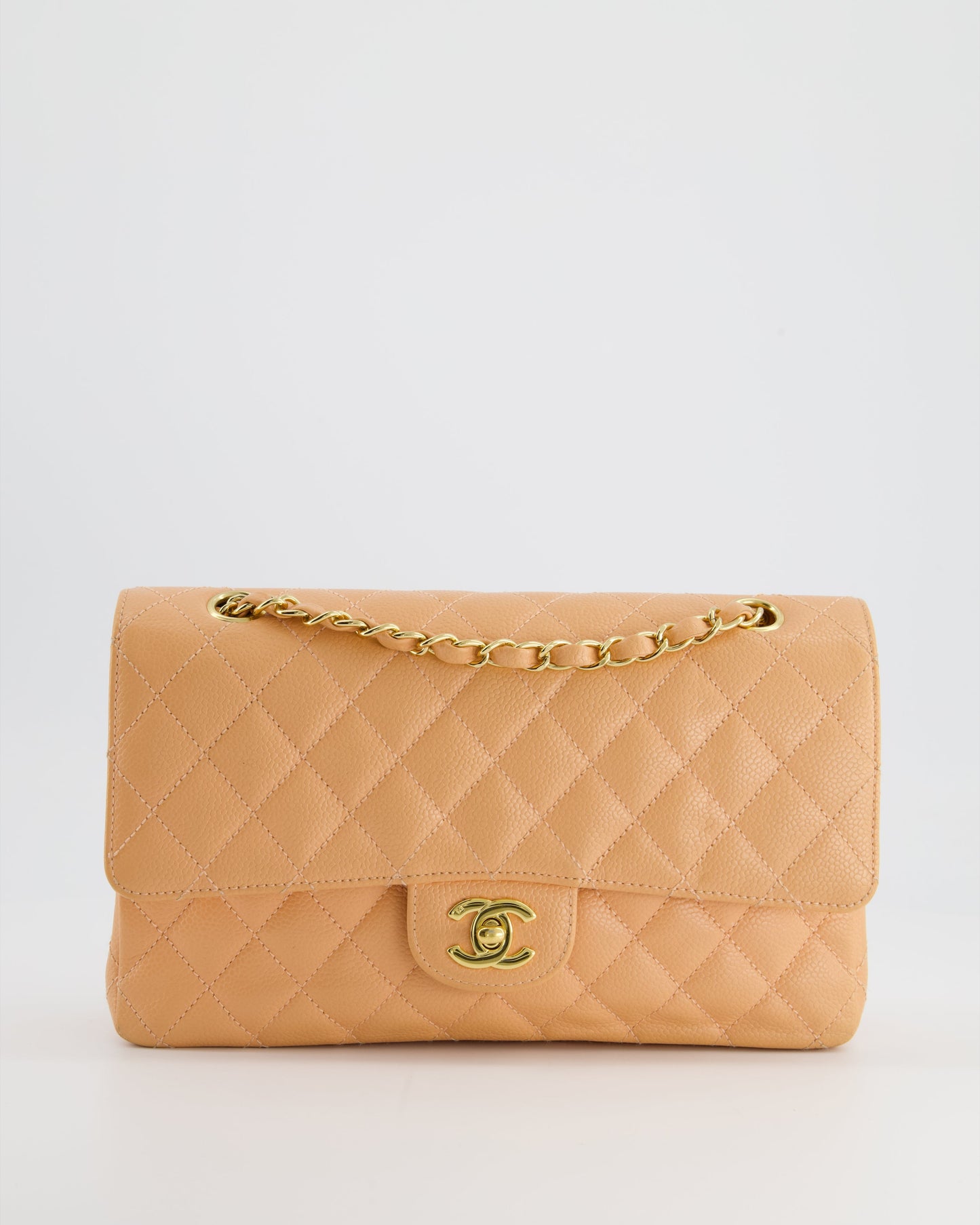 Chanel   Peach Classic Medium Double Flap Bag in Caviar Leather with 24K Gold Hardware