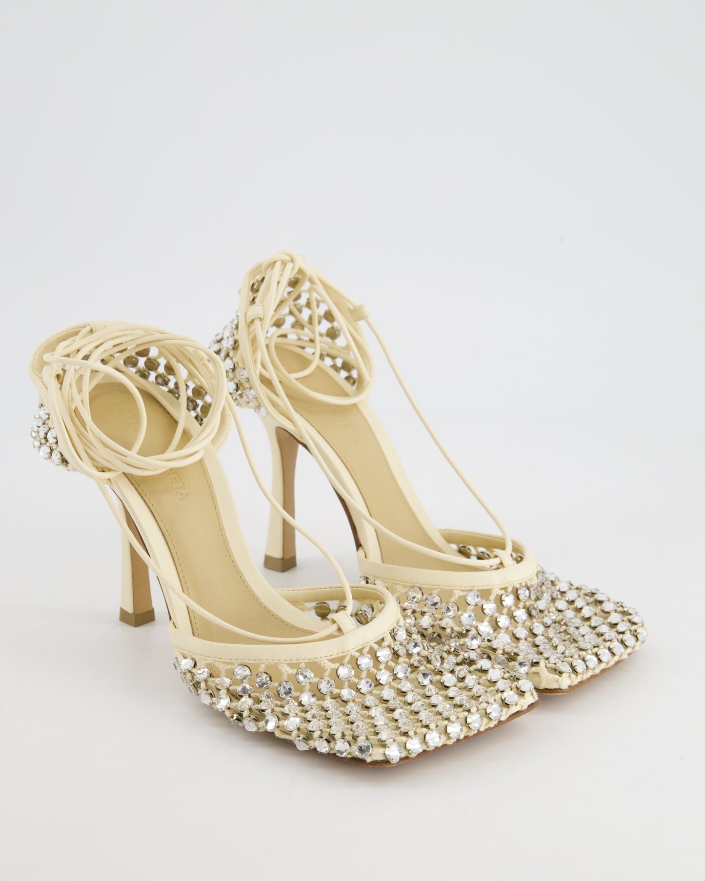 Bottega Veneta Beige Leather Sparkle Stretch Pumps with Square Toe Detail Size EU 38 RRP £1,300