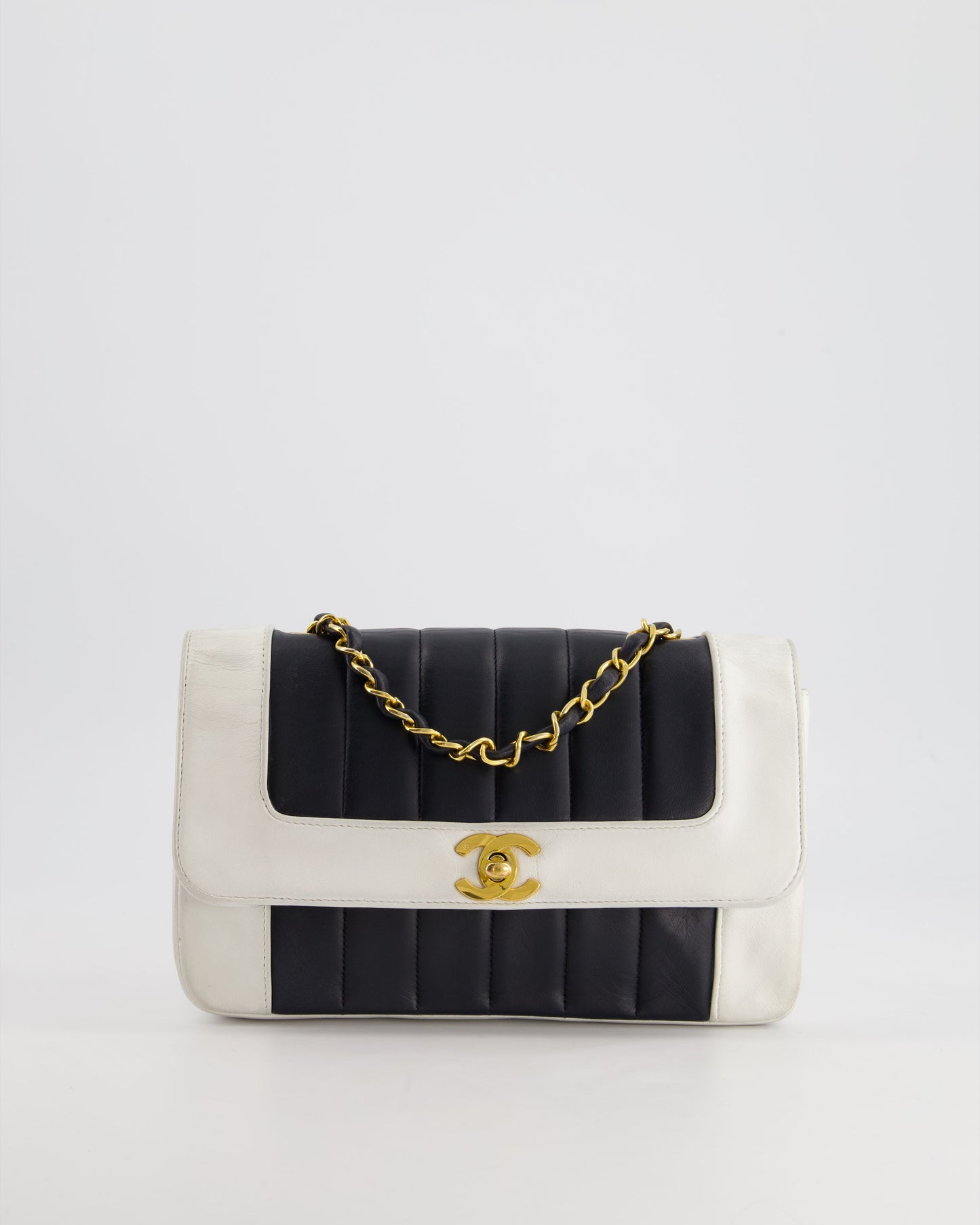 Chanel Black, White   Mademoiselle Single Flap Bag in Lambskin Leather with 24K Gold Plated Hardware