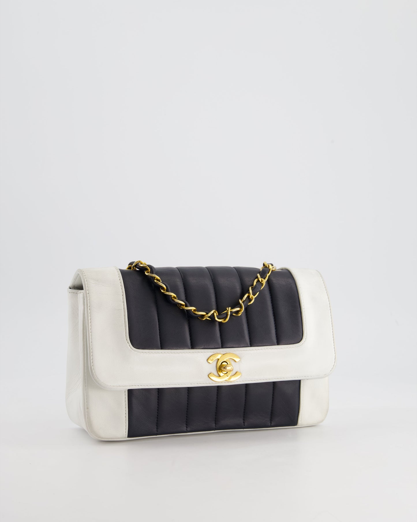 Chanel Black, White   Mademoiselle Single Flap Bag in Lambskin Leather with 24K Gold Plated Hardware