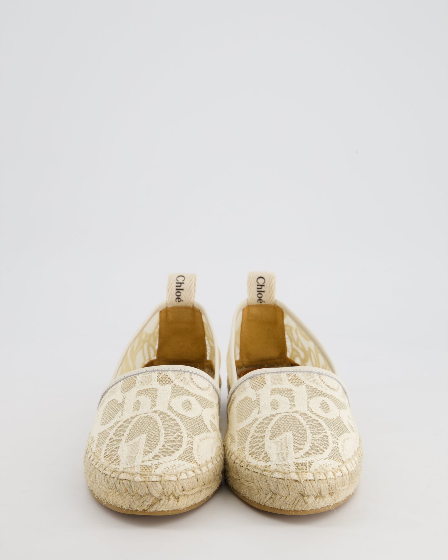 ChloŽ White Lace & Logo Detail Espadrilles Size EU 38