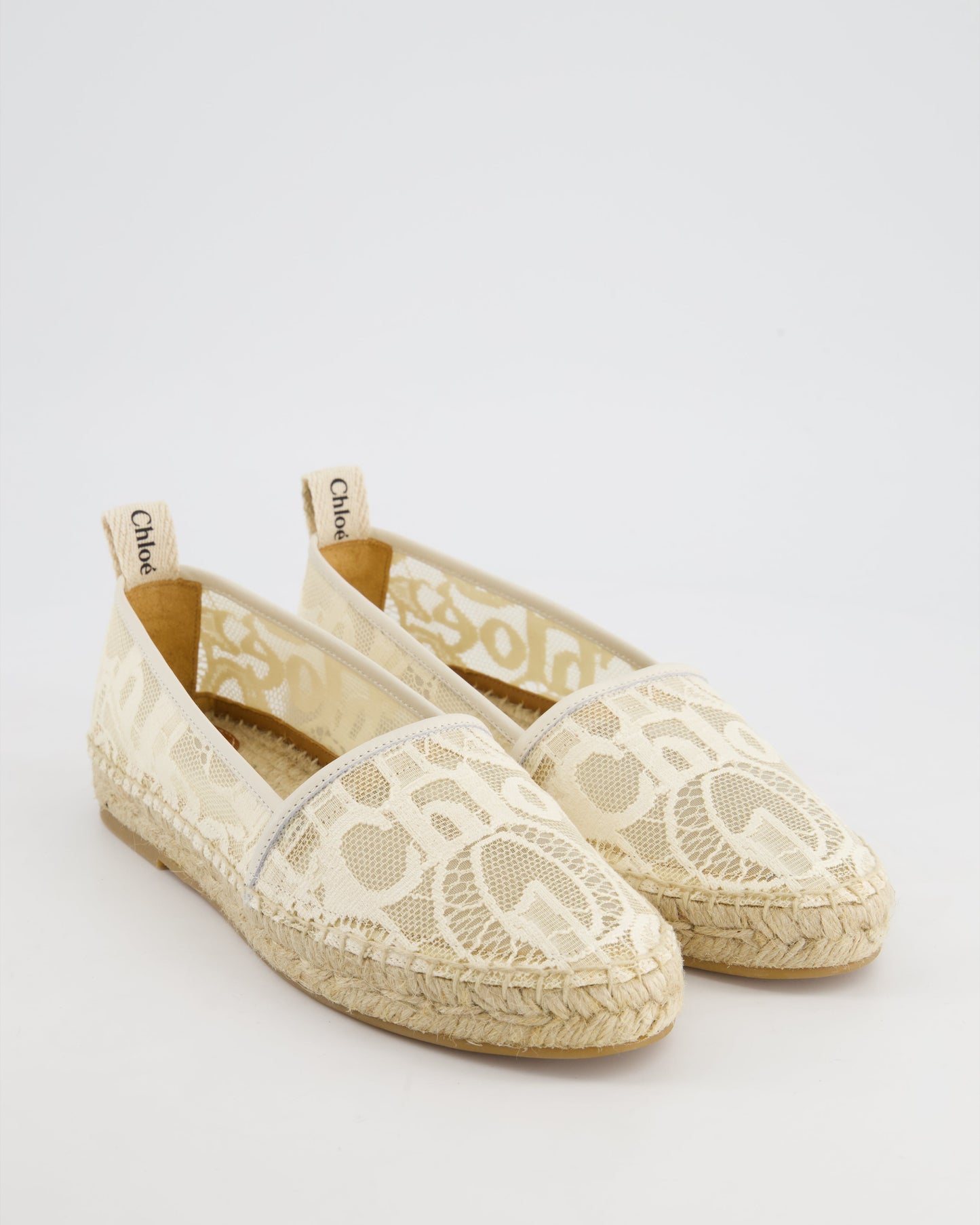 ChloŽ White Lace & Logo Detail Espadrilles Size EU 38