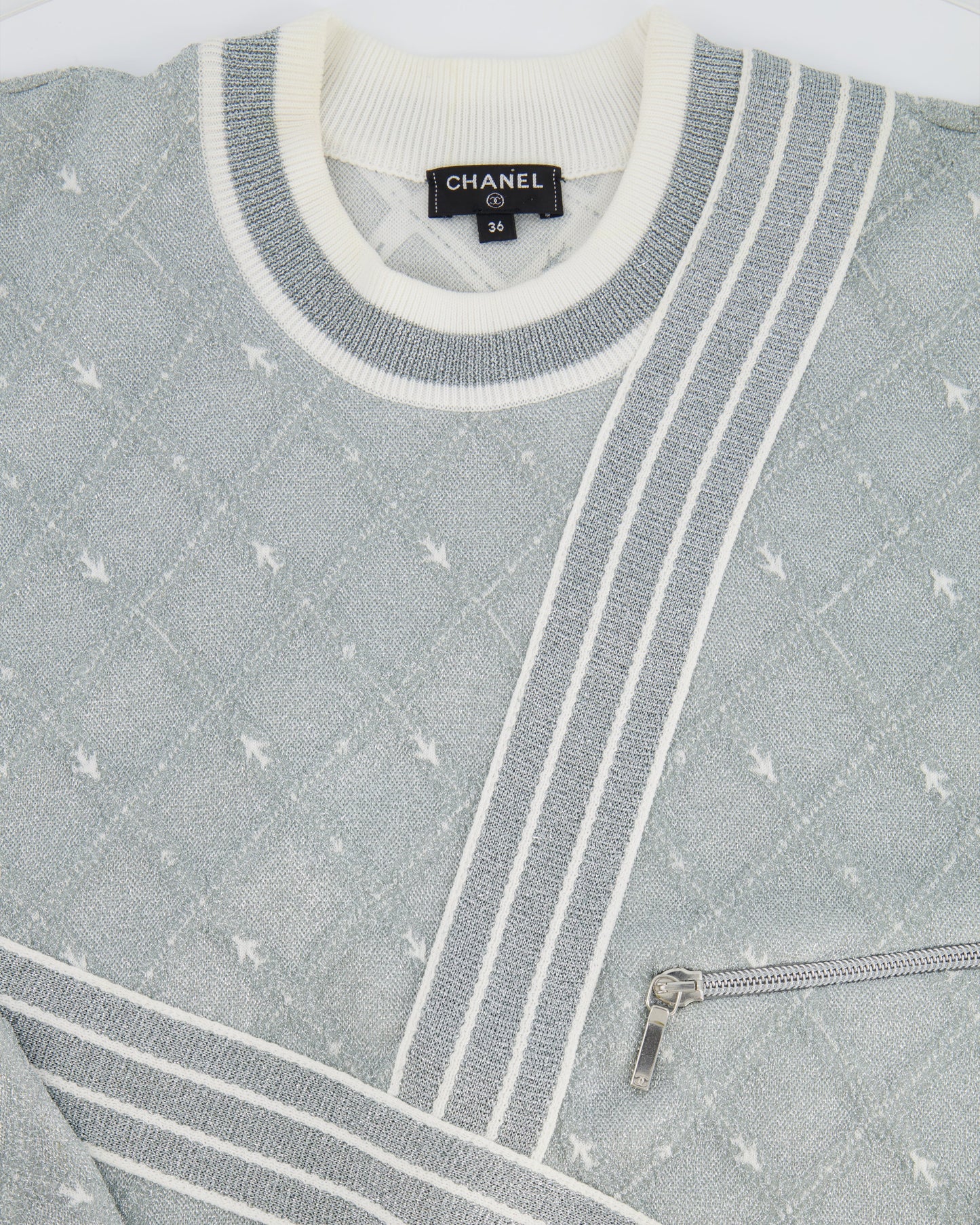 *HOT COLLECTION* Chanel Spring / Summer 2016 Grey Metallic Airline Collection Jumper with Zip and Plane Details Size FR 36 (UK 8) RRP £2,400