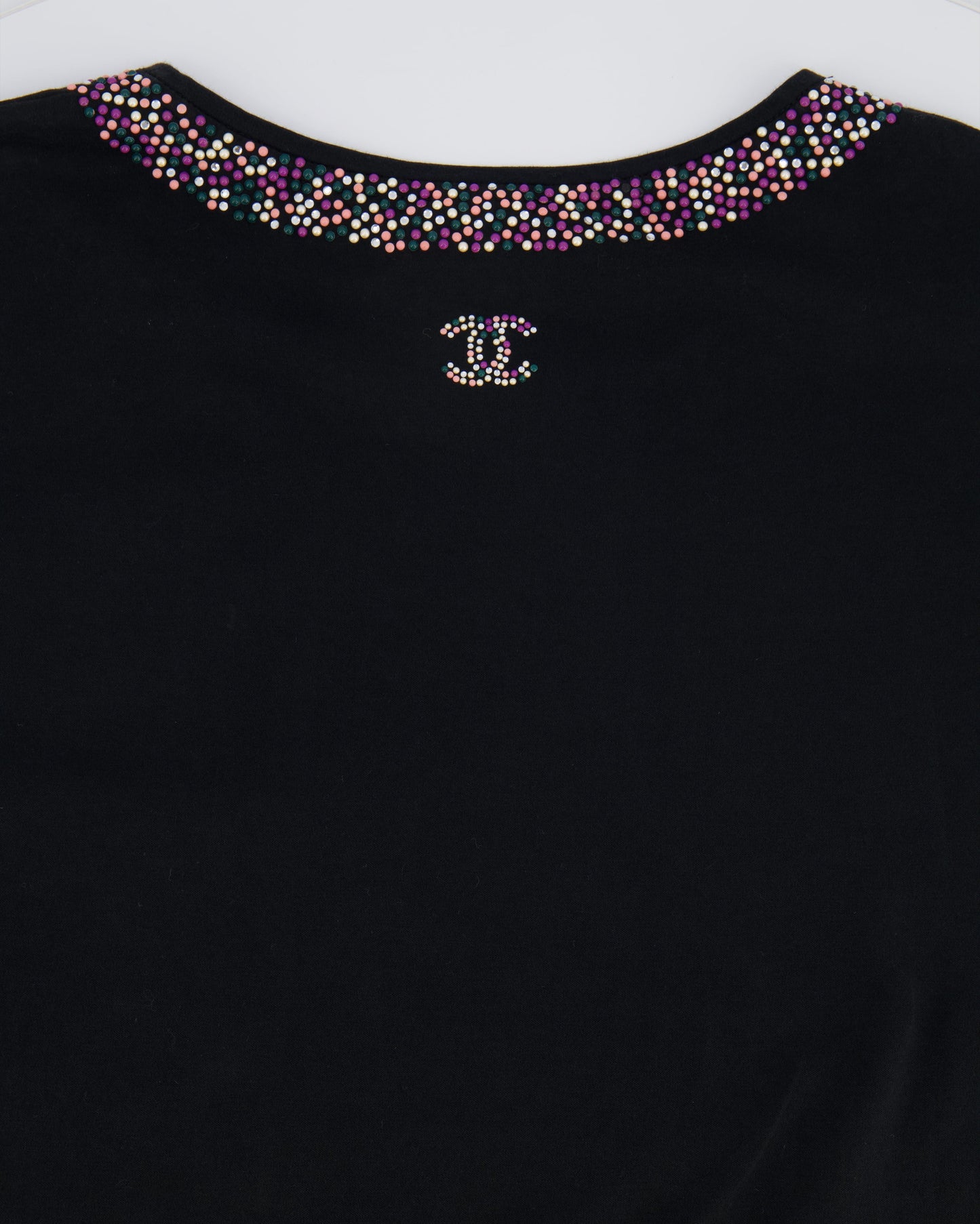 *FIRE PRICE* Chanel Black Top with Collar Embellishment and CC Logo Detail Size FR 38 (UK 10)