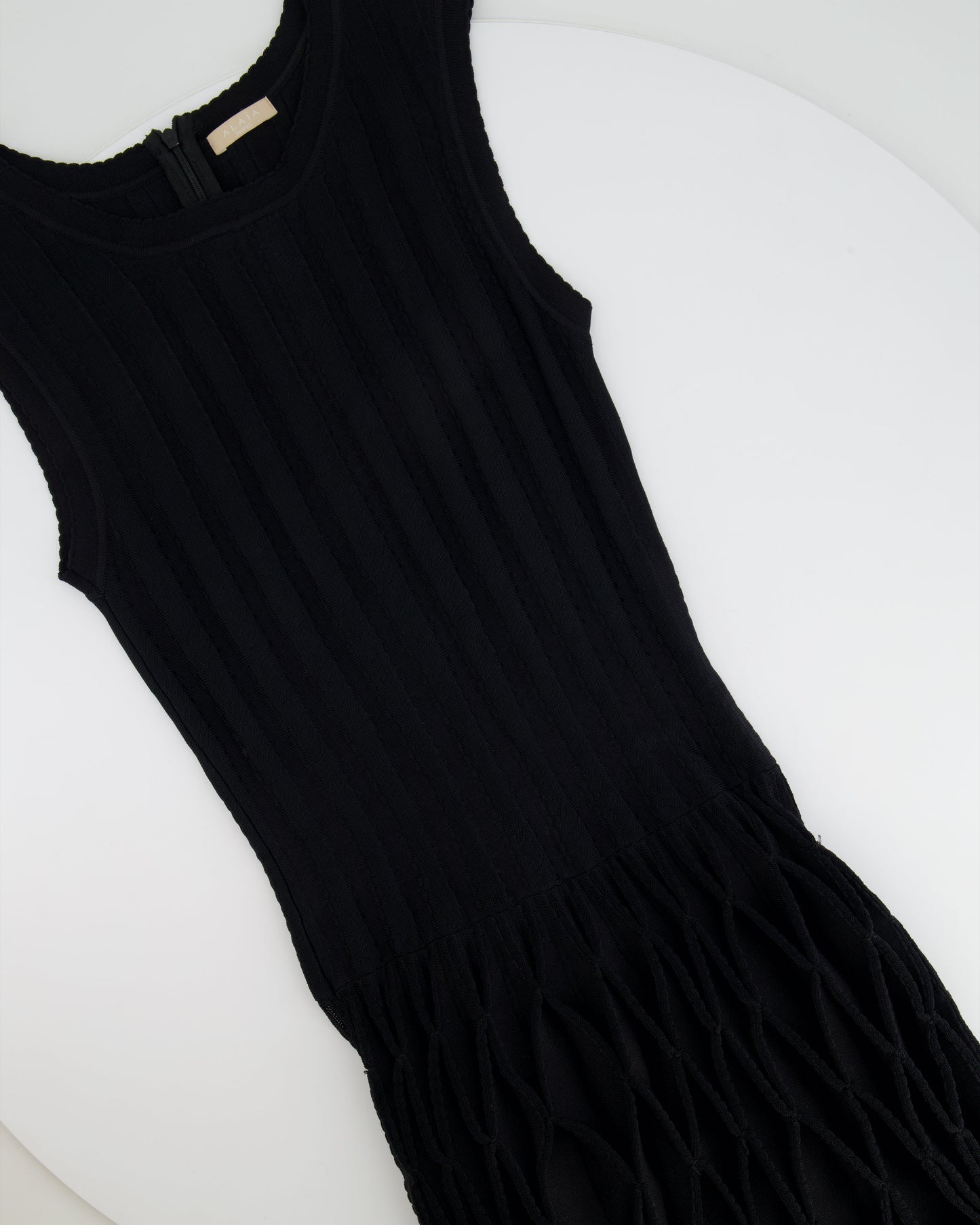 Ala•a Black Striped Sleeveless Mini Dress with Ruffle Detail Size FR 36 (UK 8)