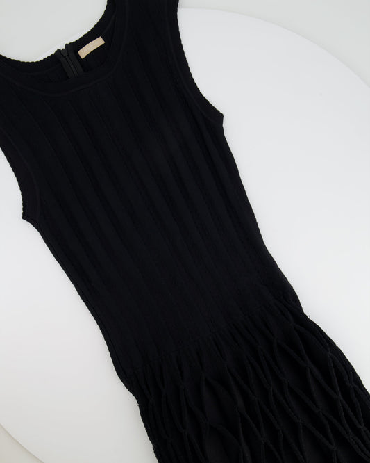 Ala•a Black Striped Sleeveless Mini Dress with Ruffle Detail Size FR 36 (UK 8)