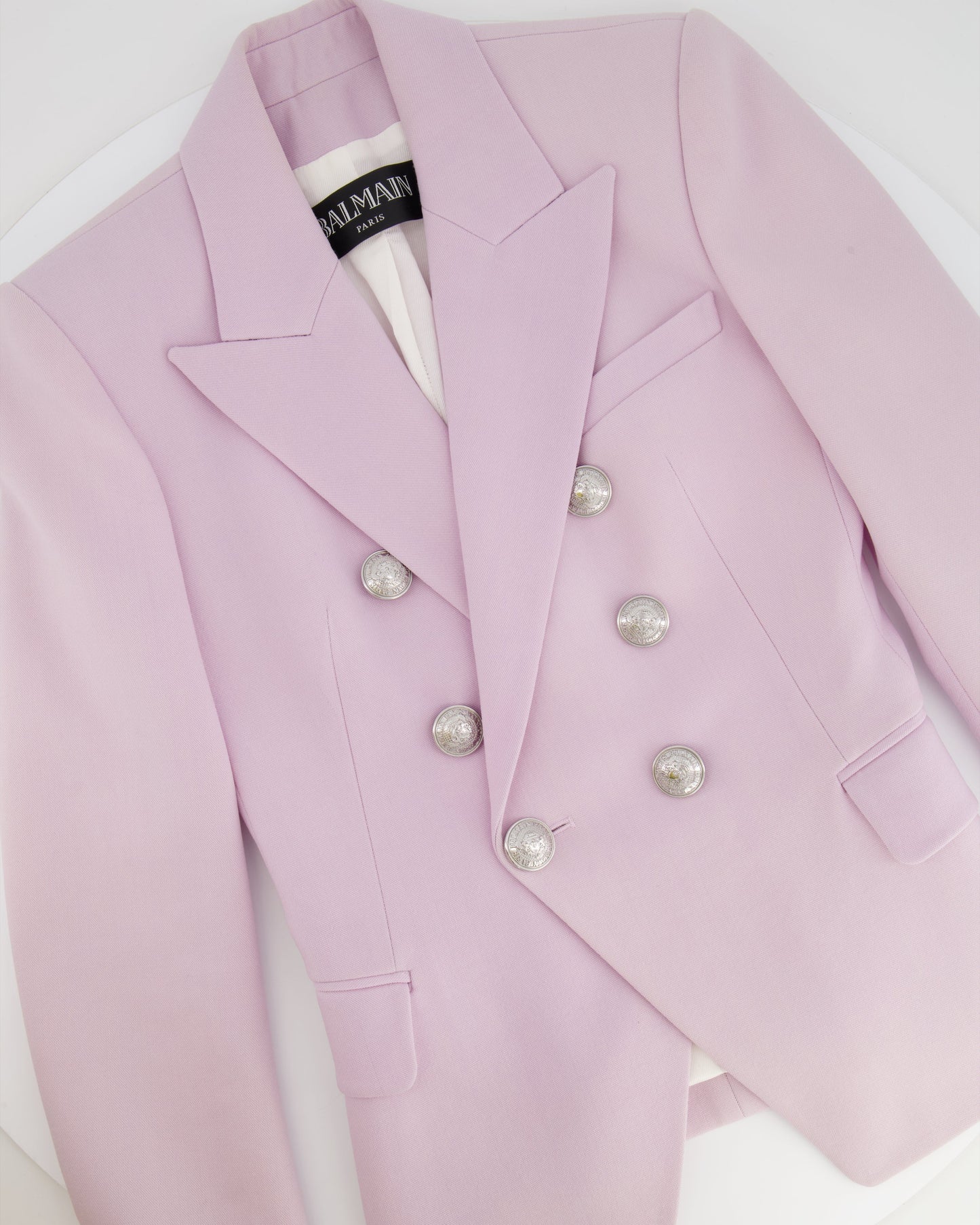 Balmain Lilac Wool Blazer Jacket with Silver Buttons Size FR 34 (UK 6)