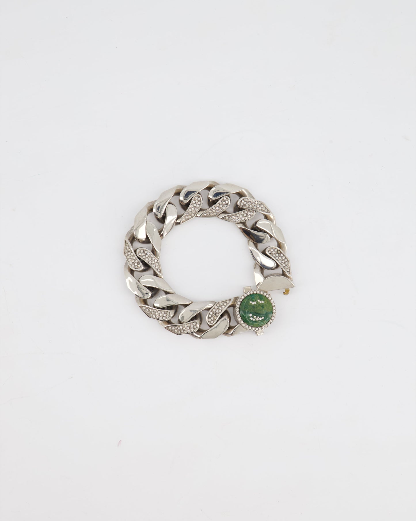 Christian Dior X Kenny Scharf Silver Cuban Link Bracelet with Jade Stone and Crystals