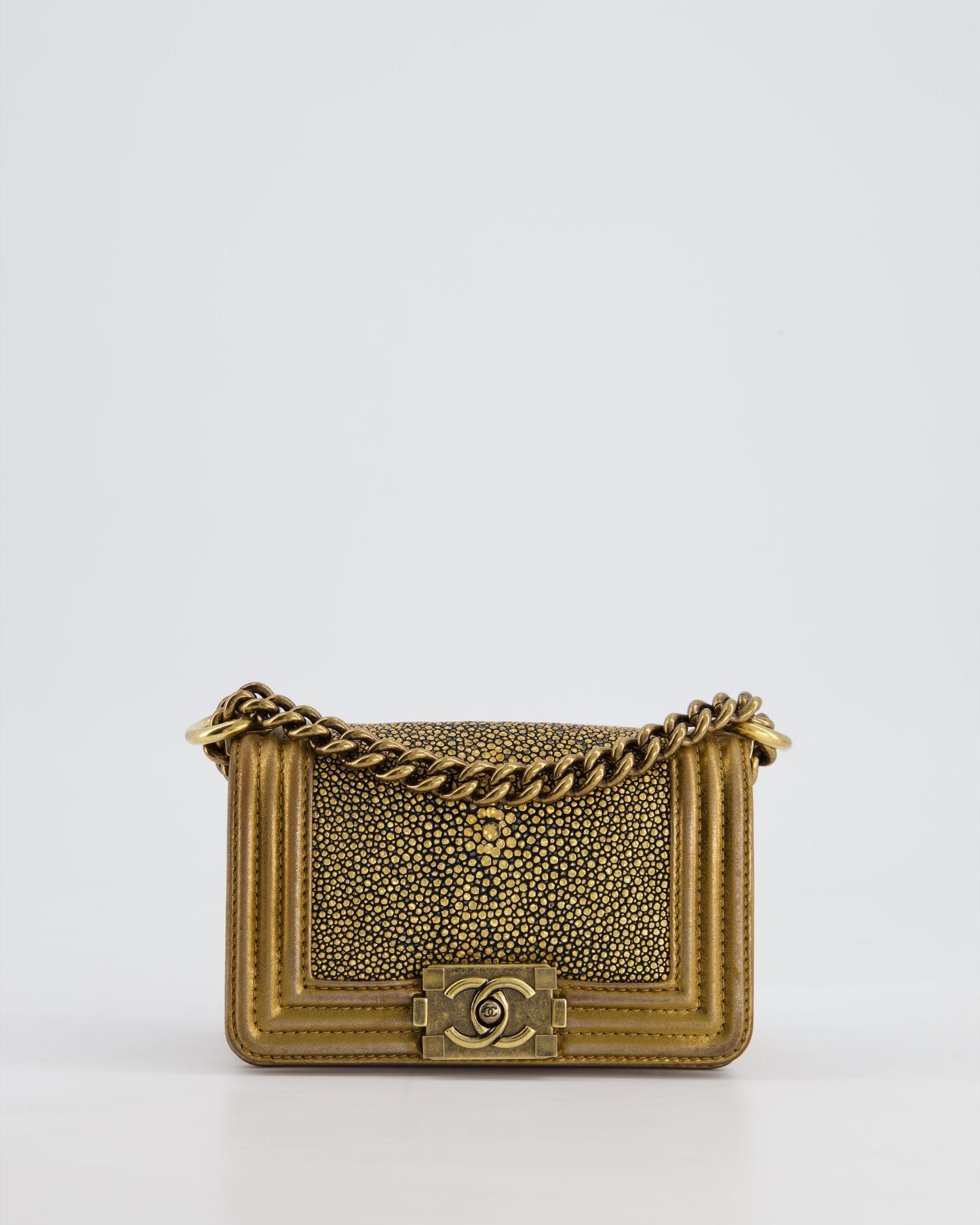 *RARE* Chanel Bronze Micro Boy Bag in Stingray & Calfskin Leather with Antique Bronze Hardware