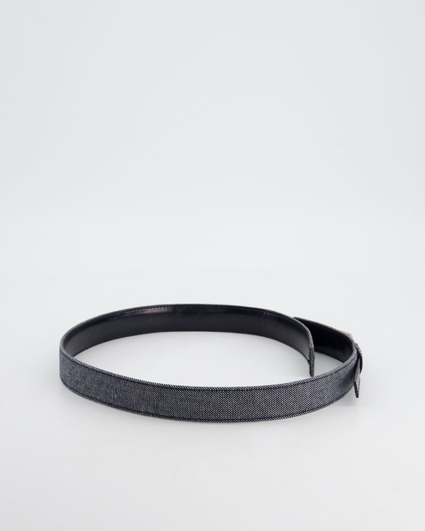 Chanel   Denim & Black Leather Belt with Buckle Detail Size 75cm