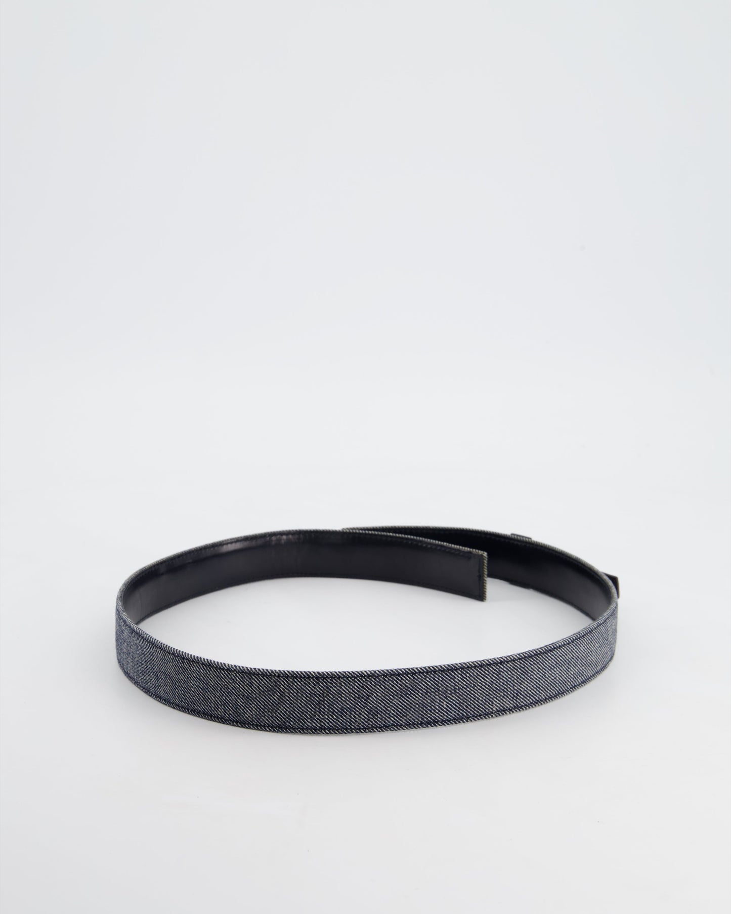Chanel   Denim & Black Leather Belt with Buckle Detail Size 75cm